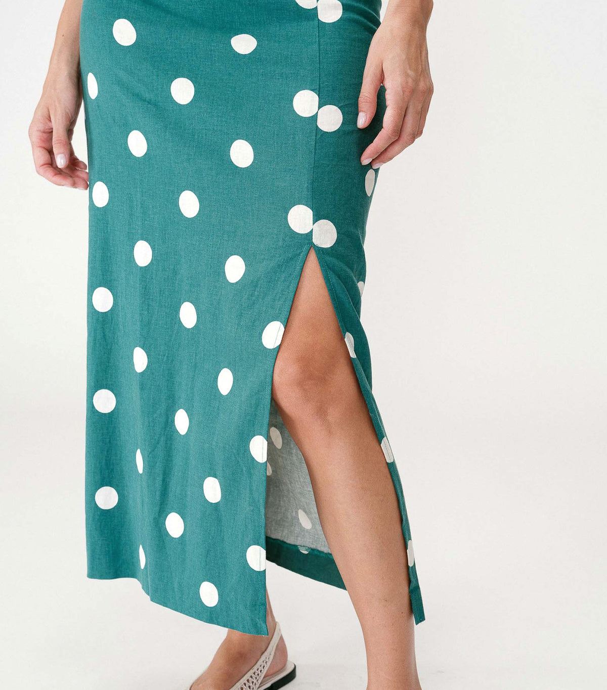 Wyella Fitted Polka Dot Long Dress Emerald
