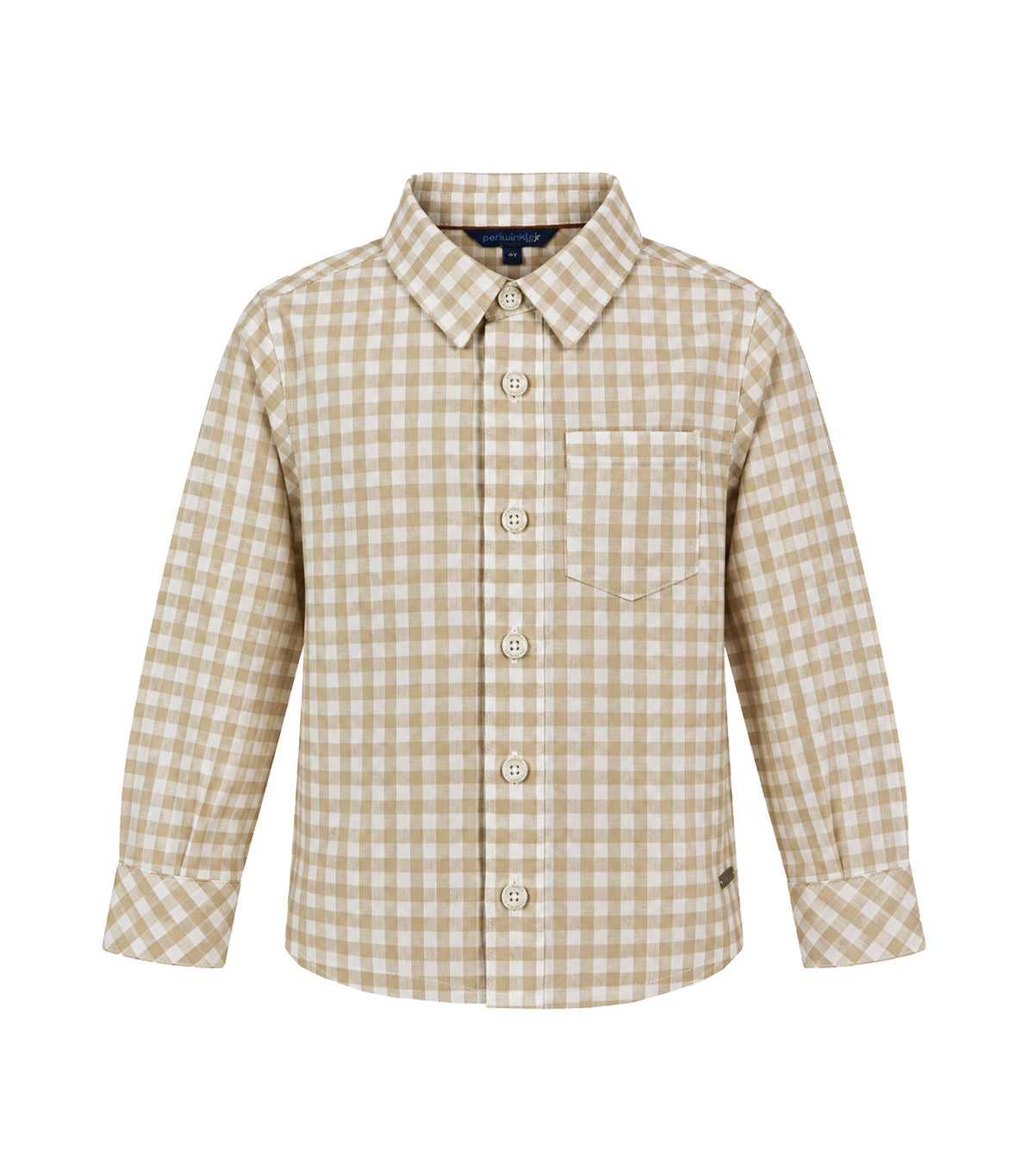Mael Boys Checkered Button-Down Long Sleeves Beige