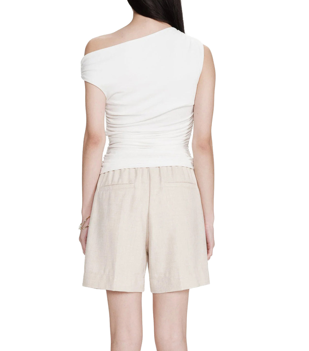 Vodia Fitted Asymmetric Draped Top Ivory