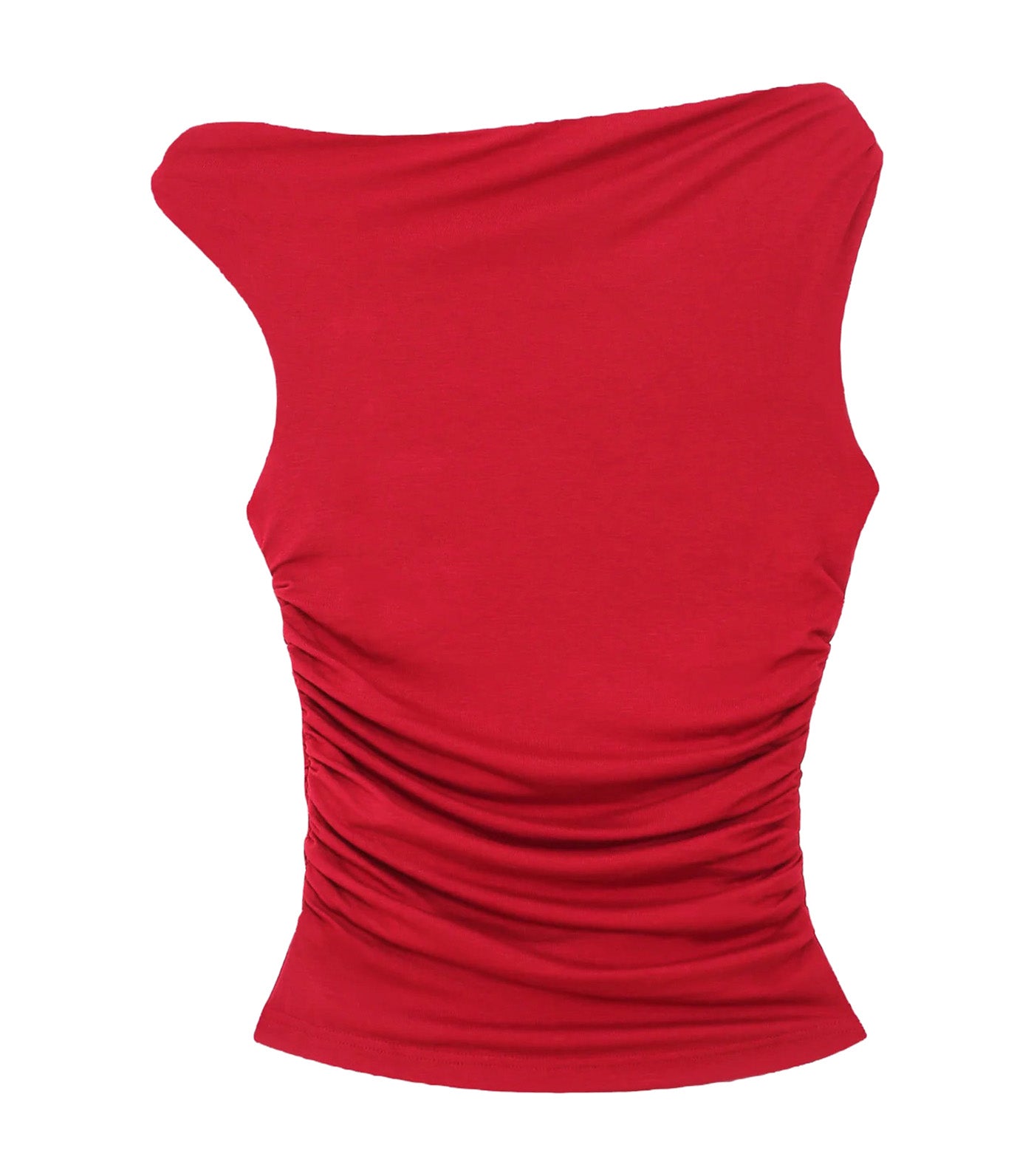 Vodia Fitted Asymmetric Draped Top Red