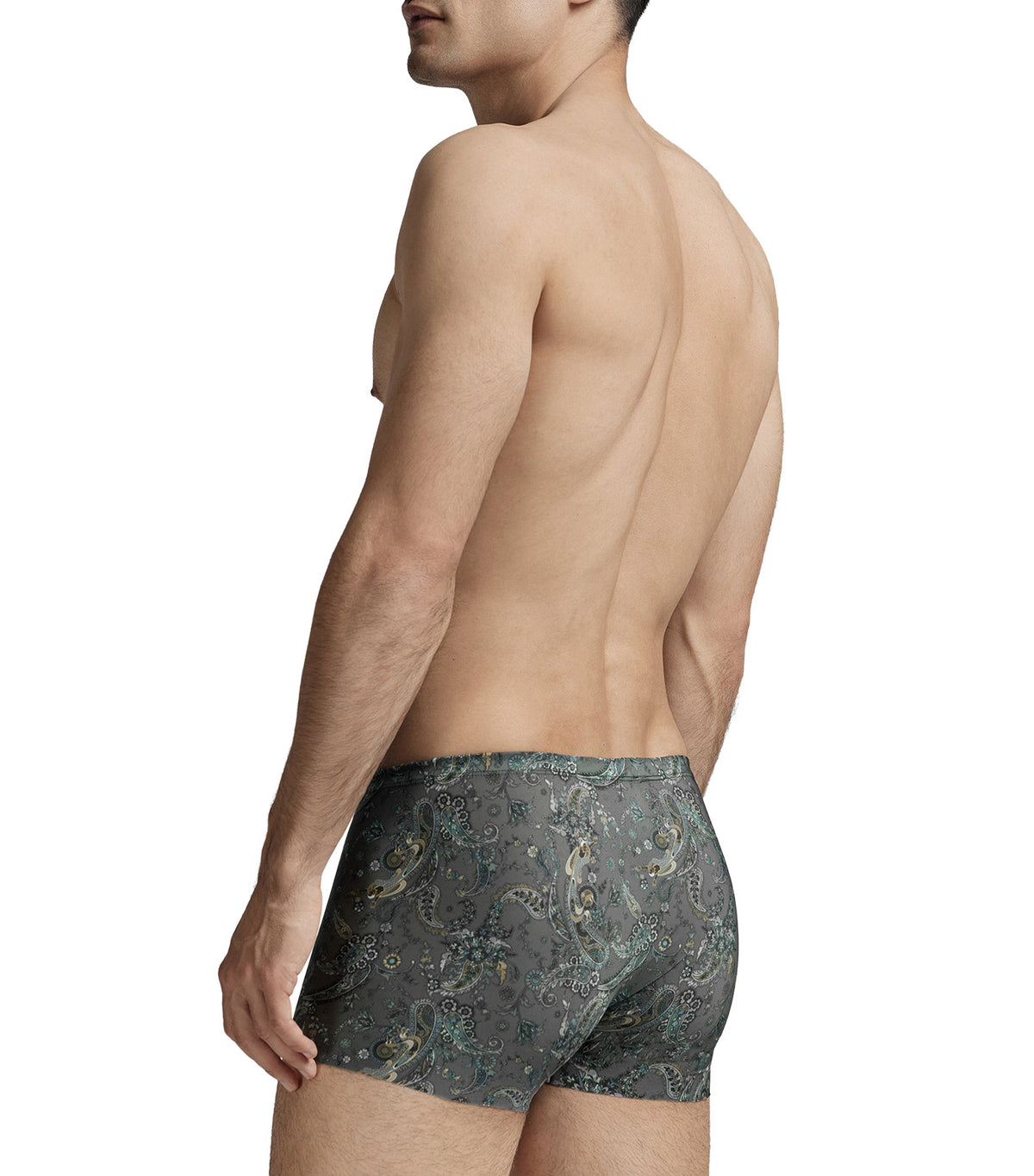 U-Shape Printed Self-Fabric Waistband Trunk Gray Printed