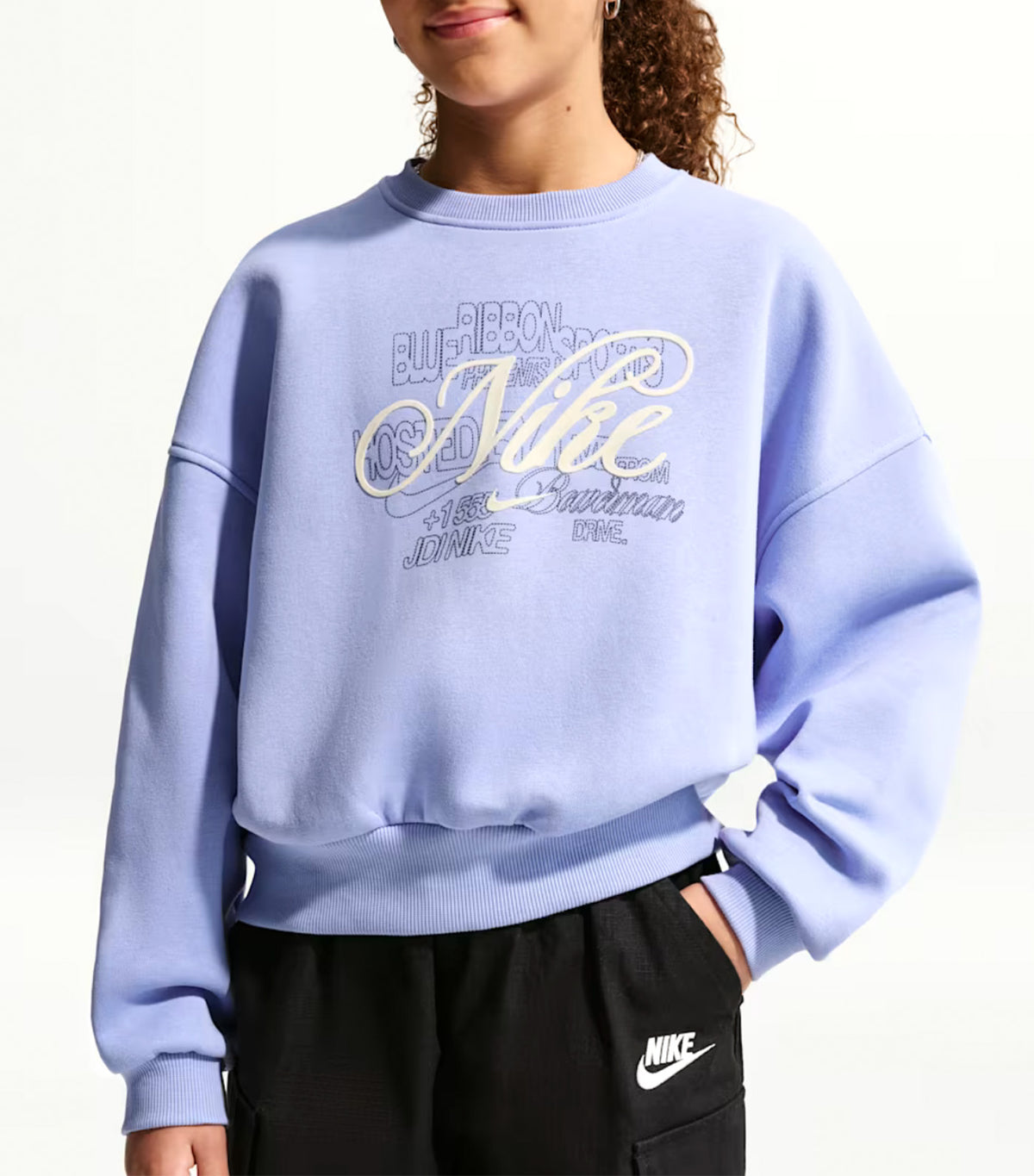 Sportswear Club Fleece Older Kids' Girls' Boxy Crew-Neck Sweatshirt Light Thistle