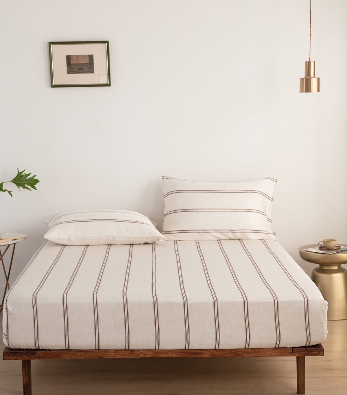 Bamboo Starter Sheet Set (3 piece Set) Cadence Stripe Taupe Latte