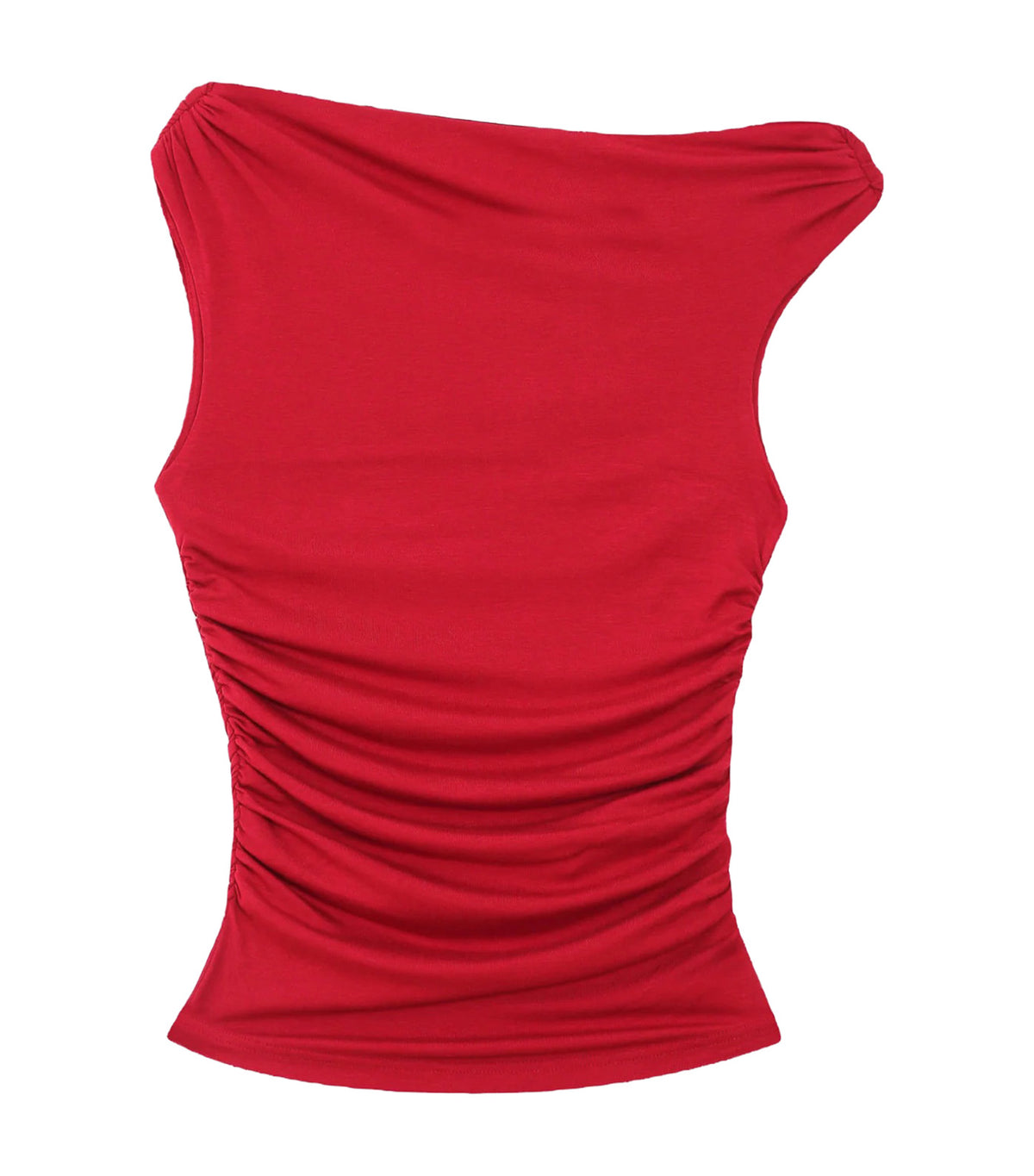 Vodia Fitted Asymmetric Draped Top Red