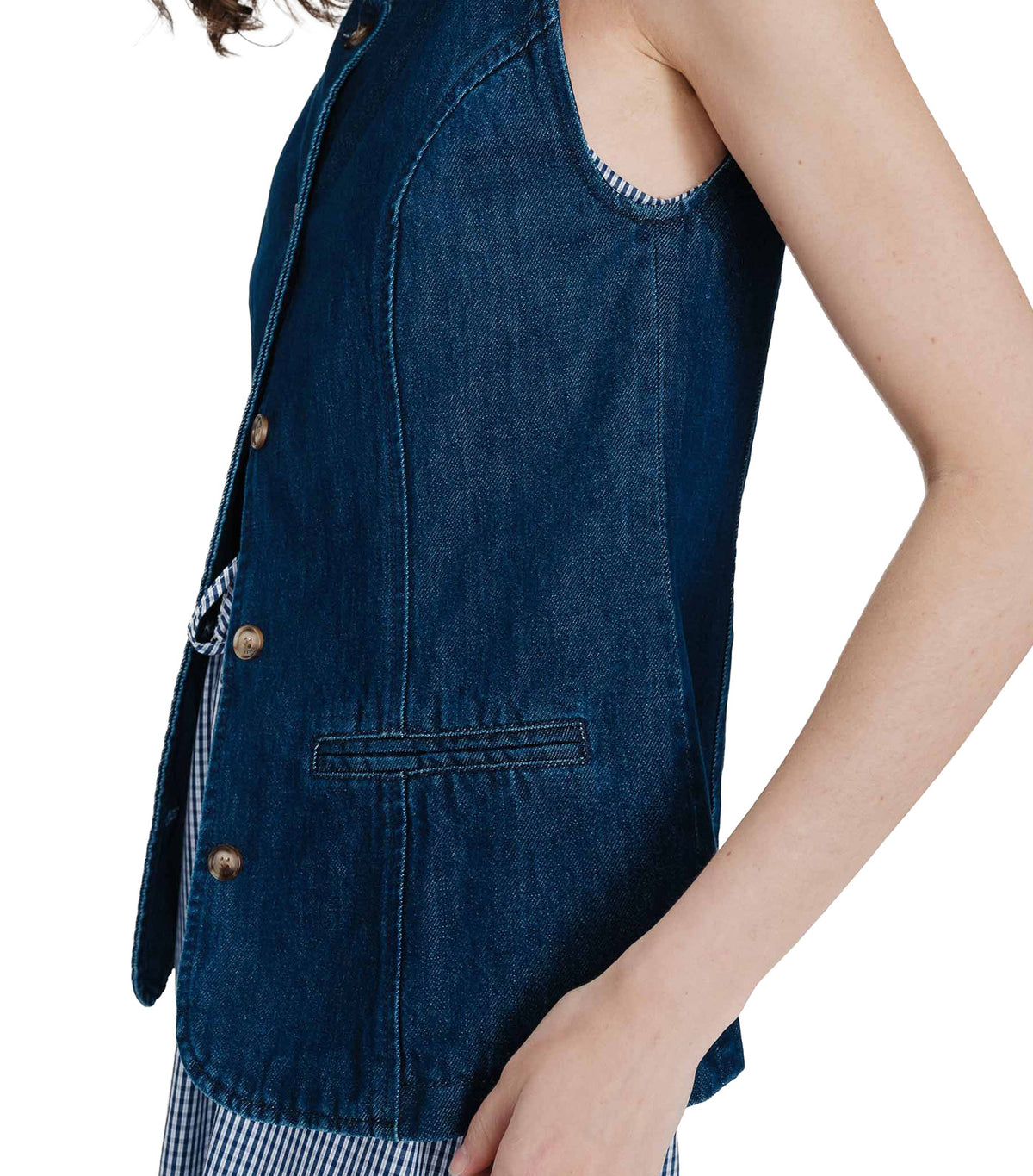 Vallon Fitted Sleeveless Denim Jacket Medium Blue