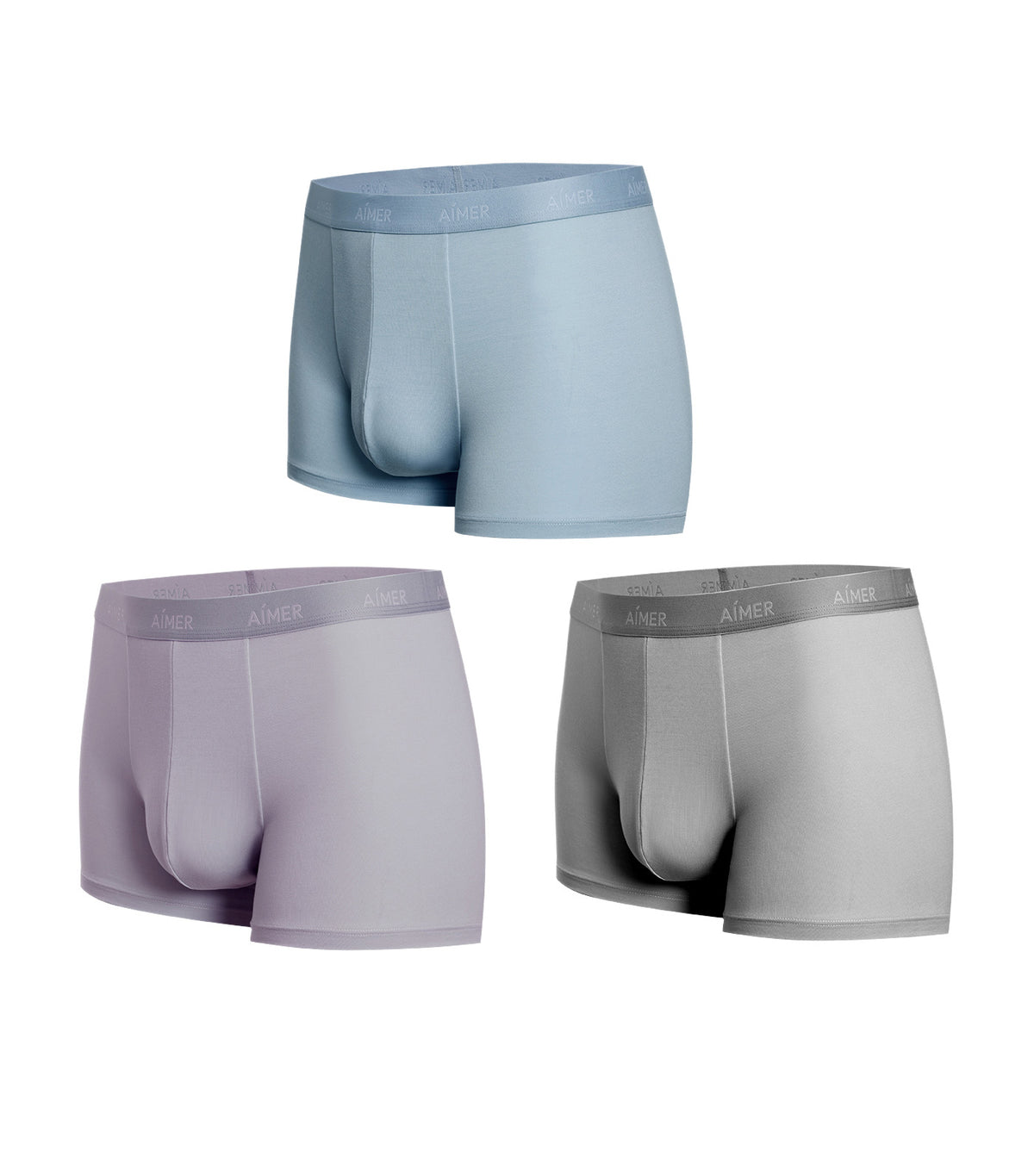 3-Pack Ultra Soft Elastic-Waistband Trunk Light Blue/Gray/Light Purple