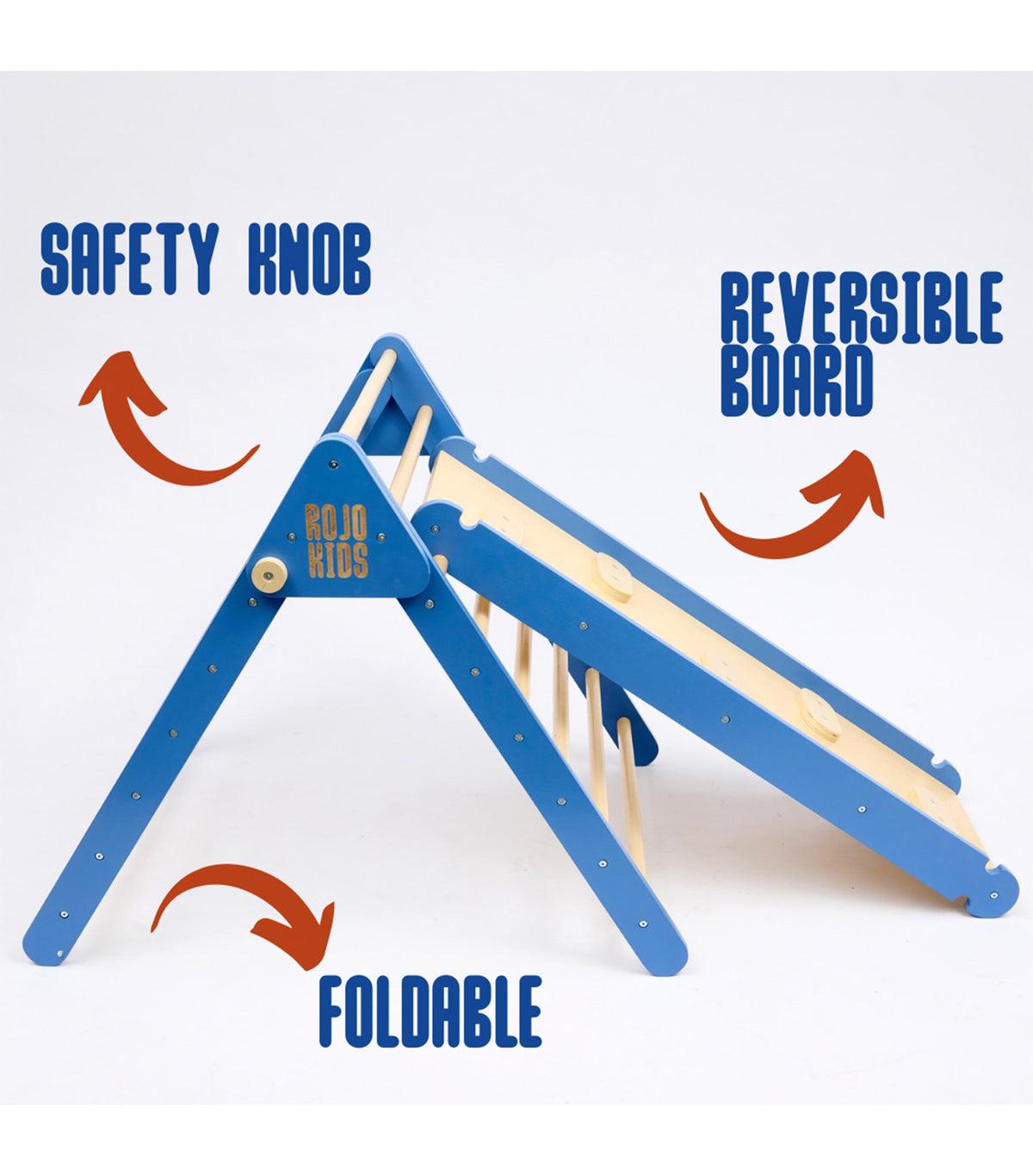 Pikler Triangle with Slide and Climb Board Red