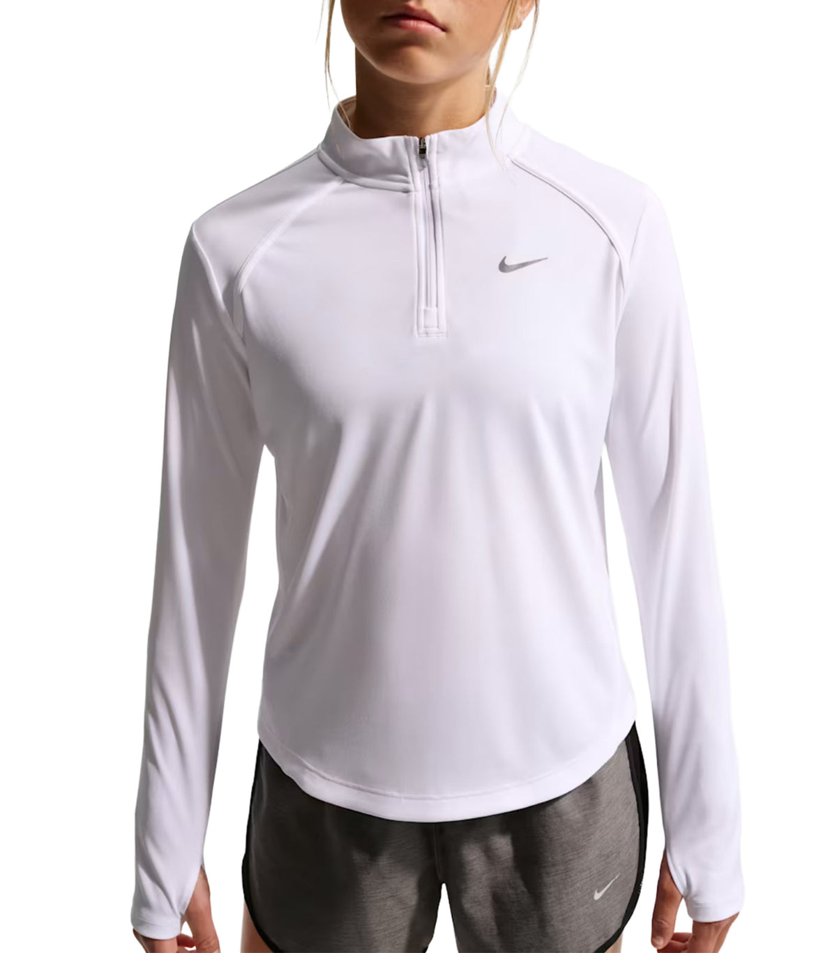 Tempo Older Kids' Girls' Dri-FIT Long-Sleeve Half-Zip Top White/White/White