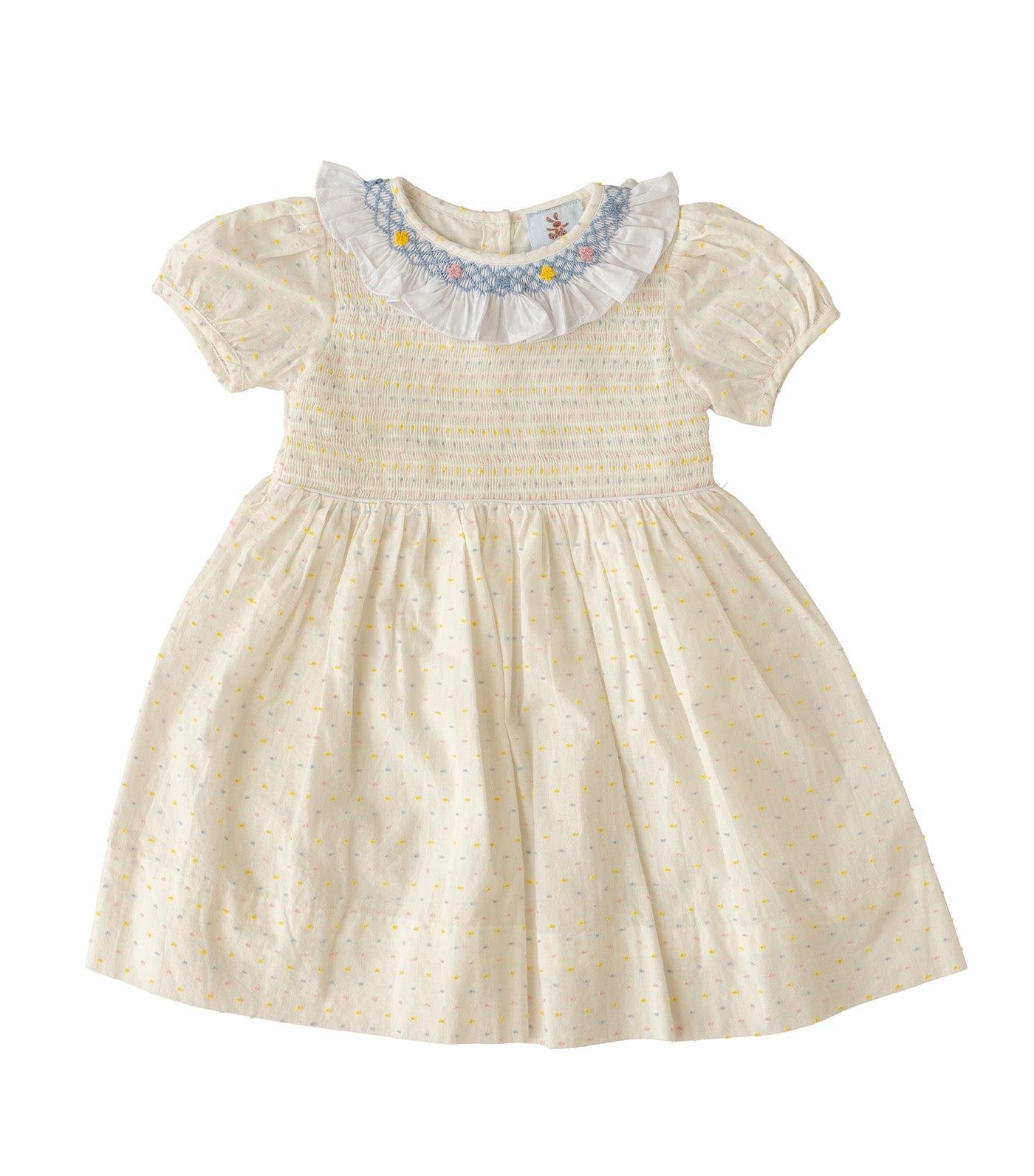 Girls Pastel Petal Smocked Dress Cream