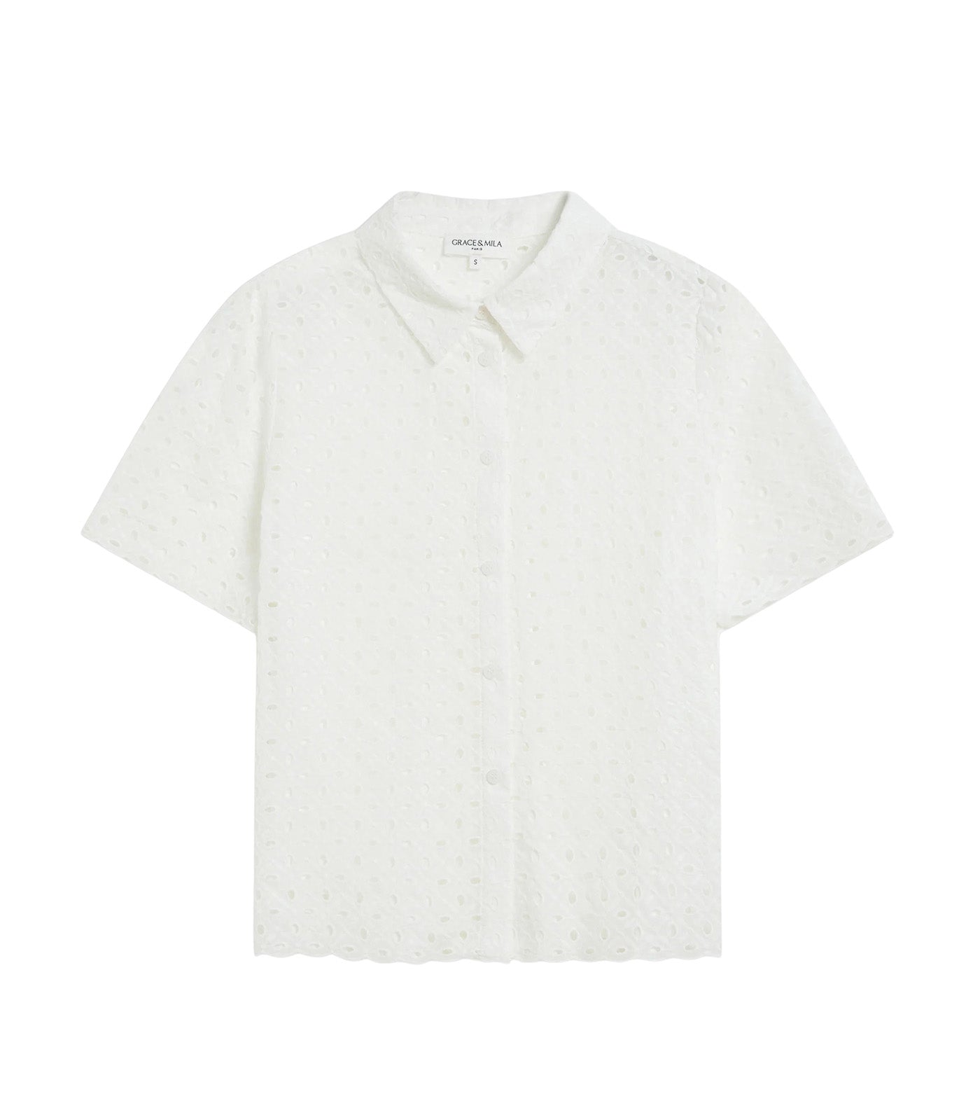 Waverine Lace Shirt with Short Sleeves White