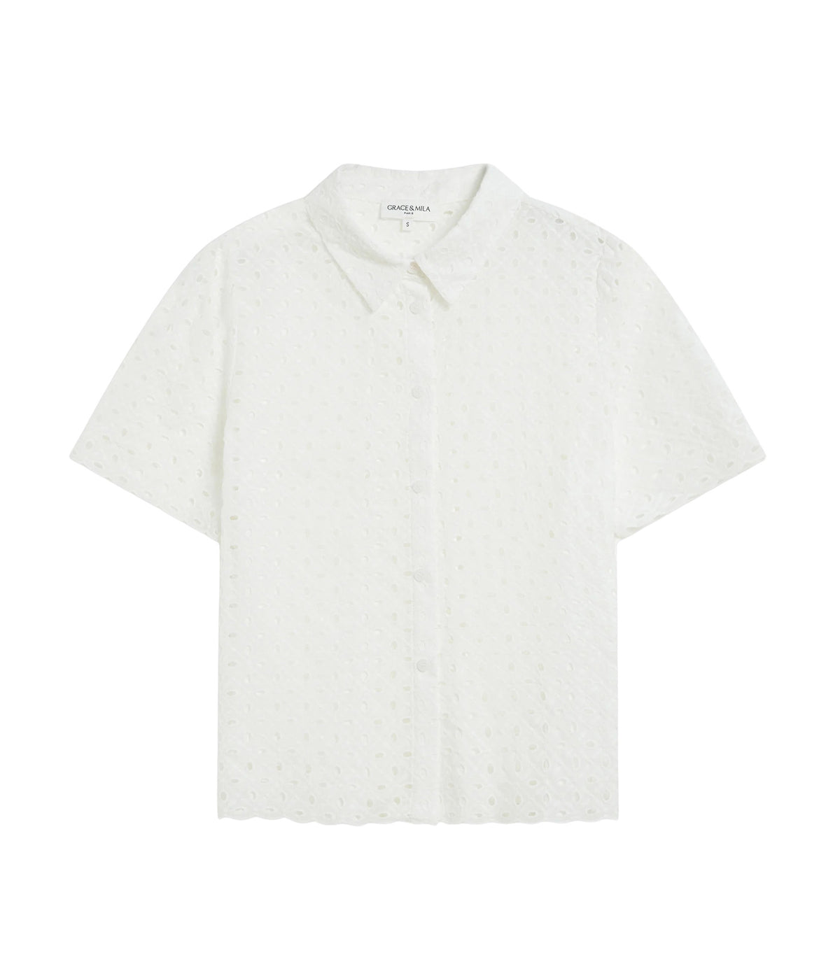 Waverine Lace Shirt with Short Sleeves White
