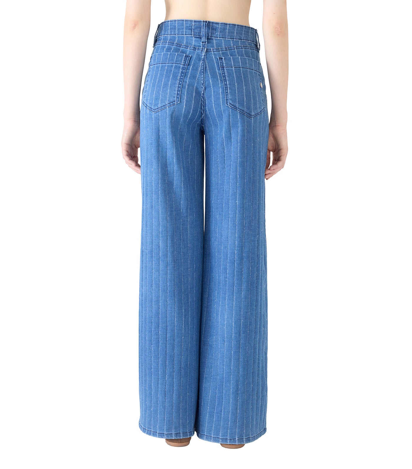 Five Wide Leg Stripe Denim Silk Blue