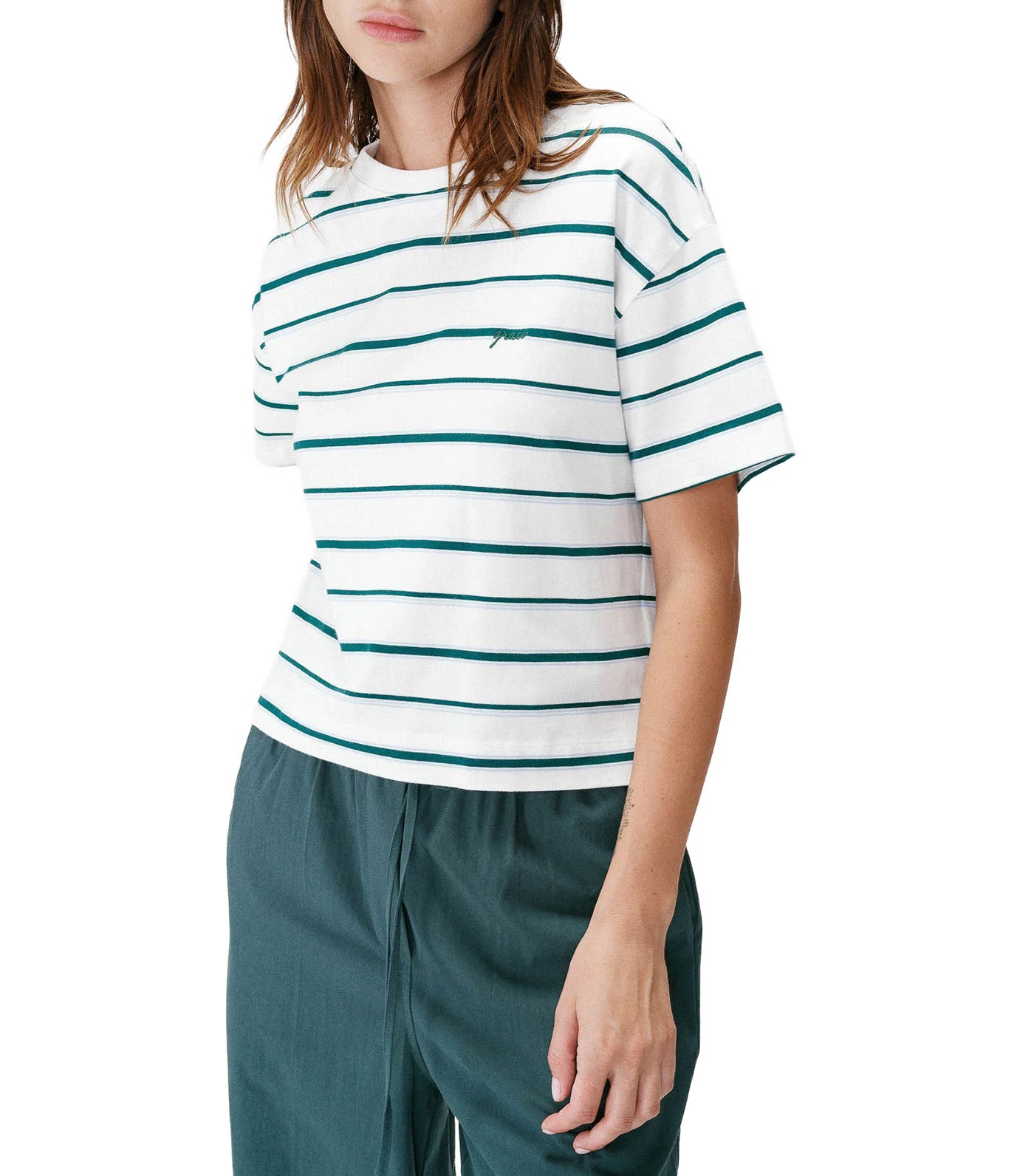 Welson Oversized Striped Cotton T-Shirt with Short Sleeves Ivory