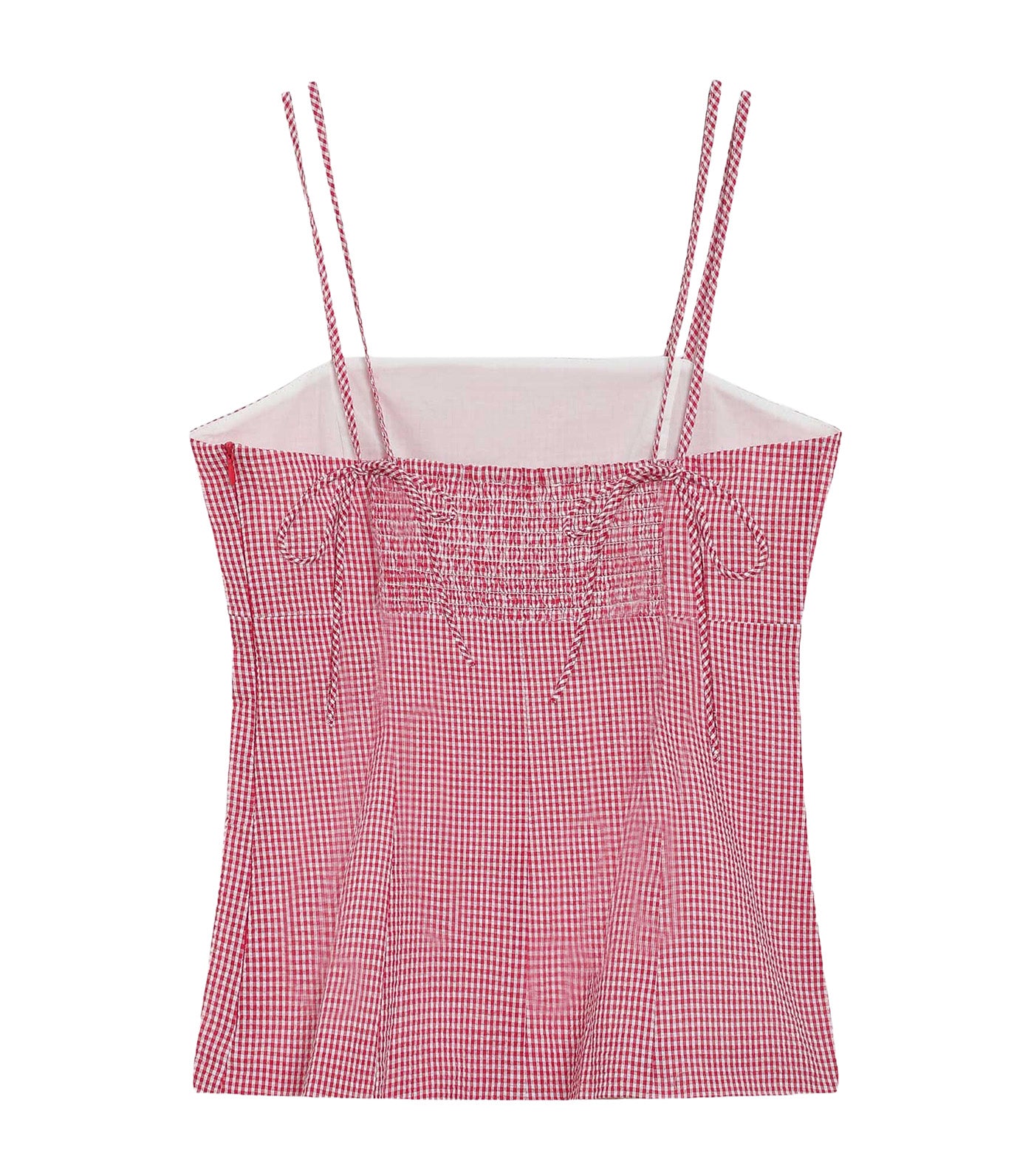 Wynel Fitted Gingham Cotton Square-Neck Top Red