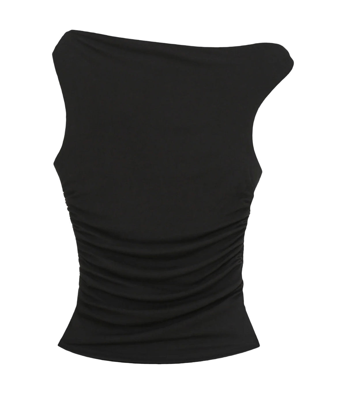 Vodia Fitted Asymmetric Draped Top Black