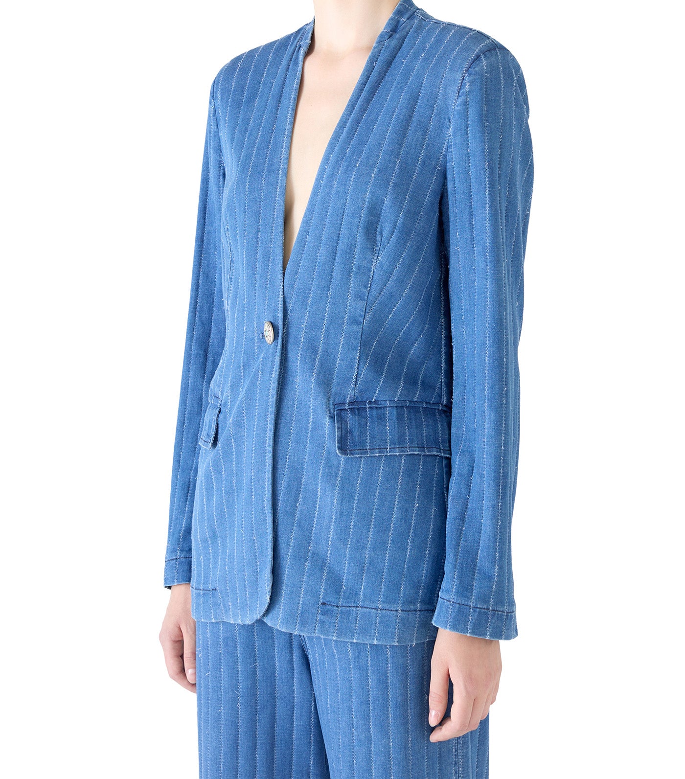 Blazer Sol Stripe Denim Silk Blue