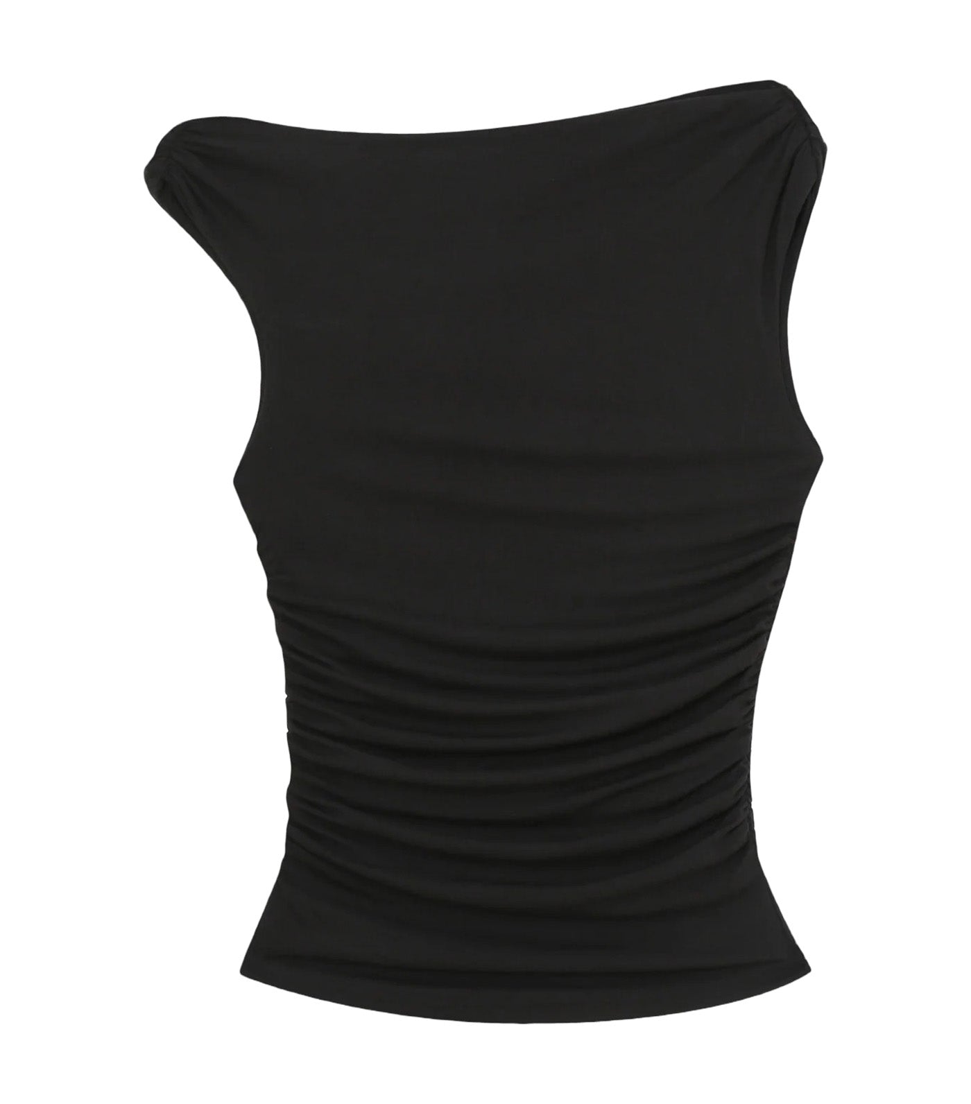 Vodia Fitted Asymmetric Draped Top Black