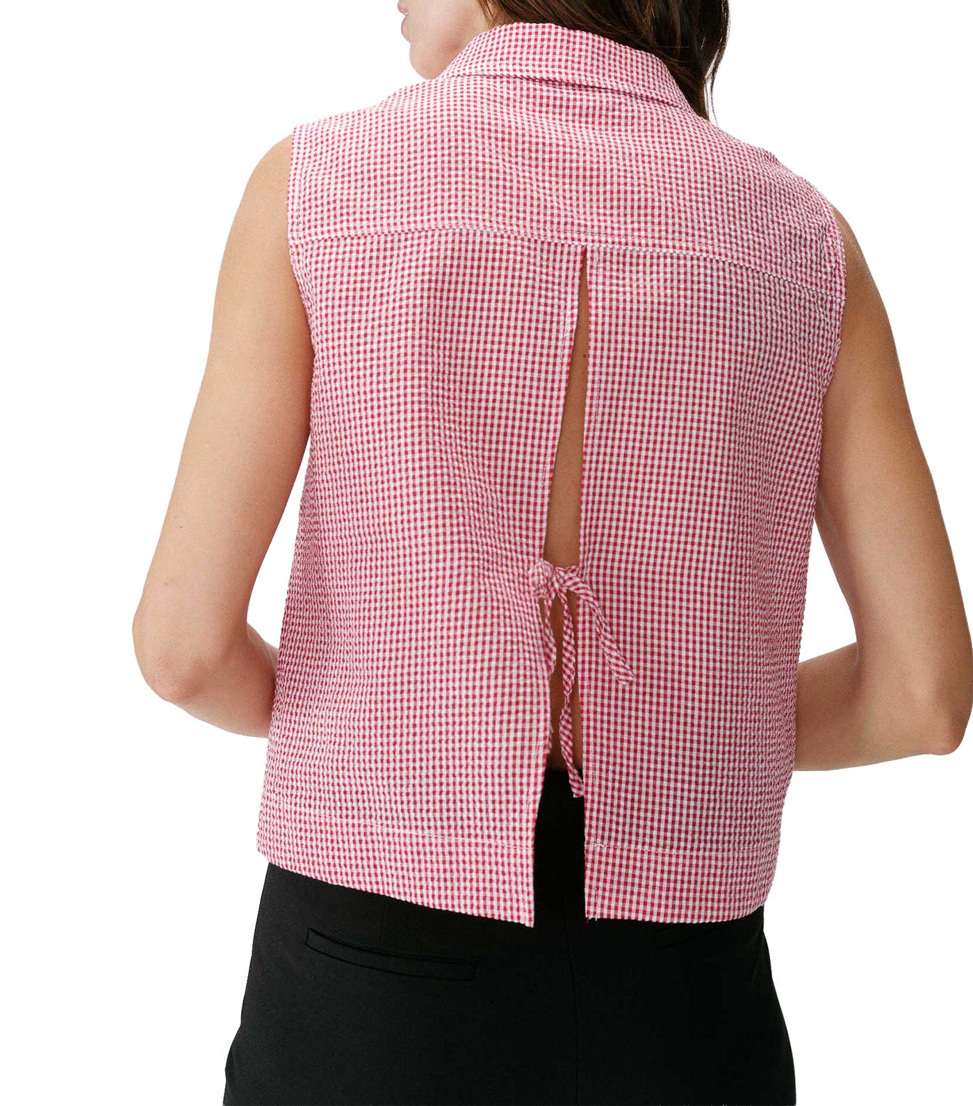 Windell Sleeveless Gingham Cotton Shirt Red