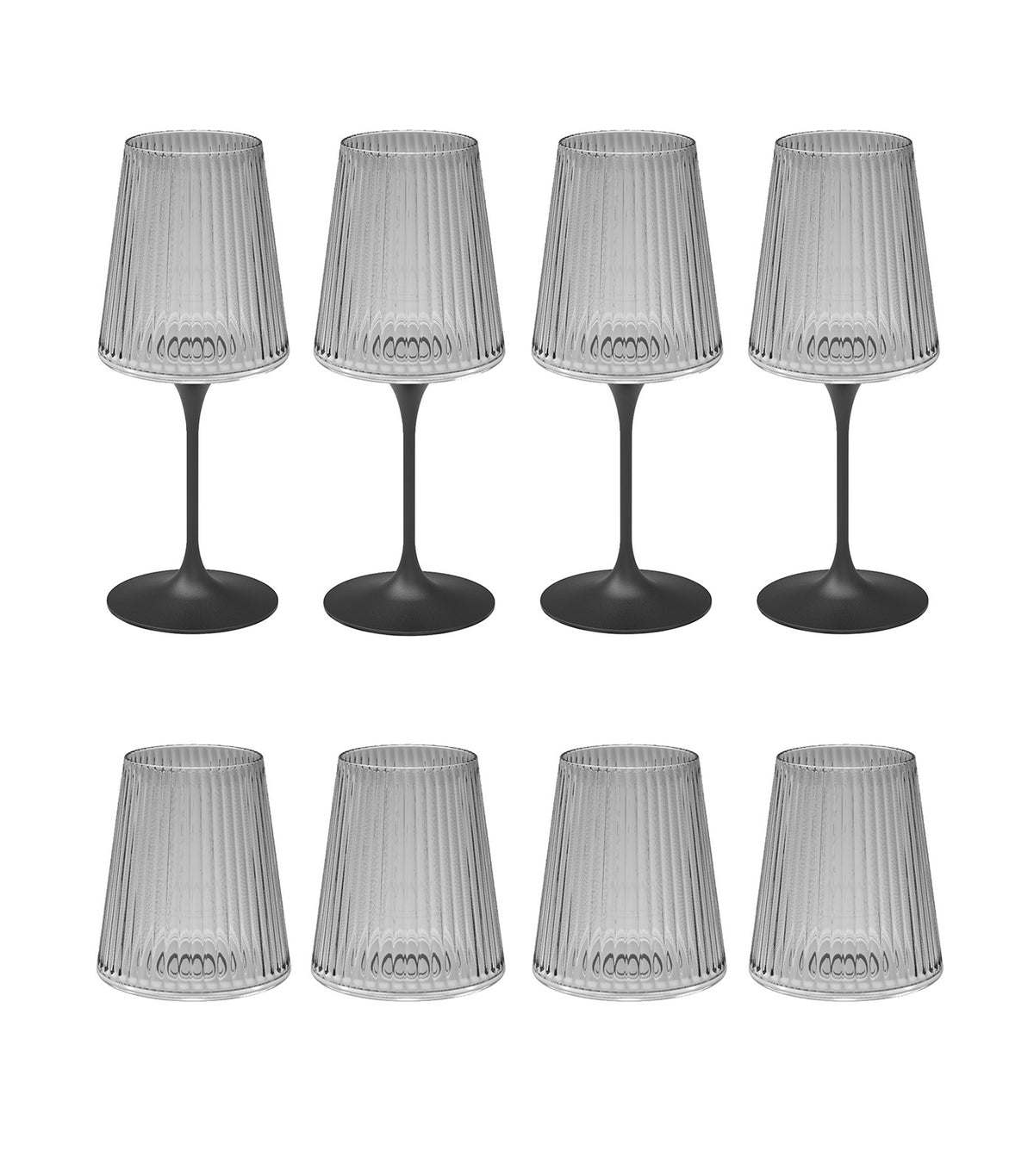 SplitGlass Easy - Design Set (4 Glasses + 4 Magnetic Stems) Transparent/Black