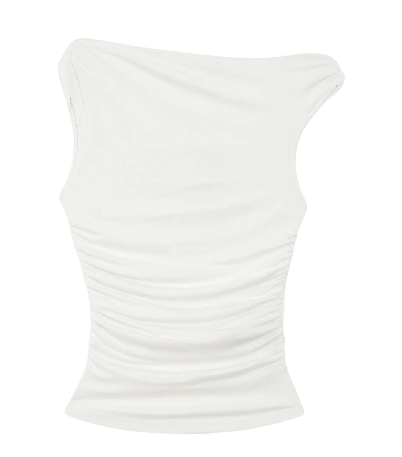Vodia Fitted Asymmetric Draped Top Ivory