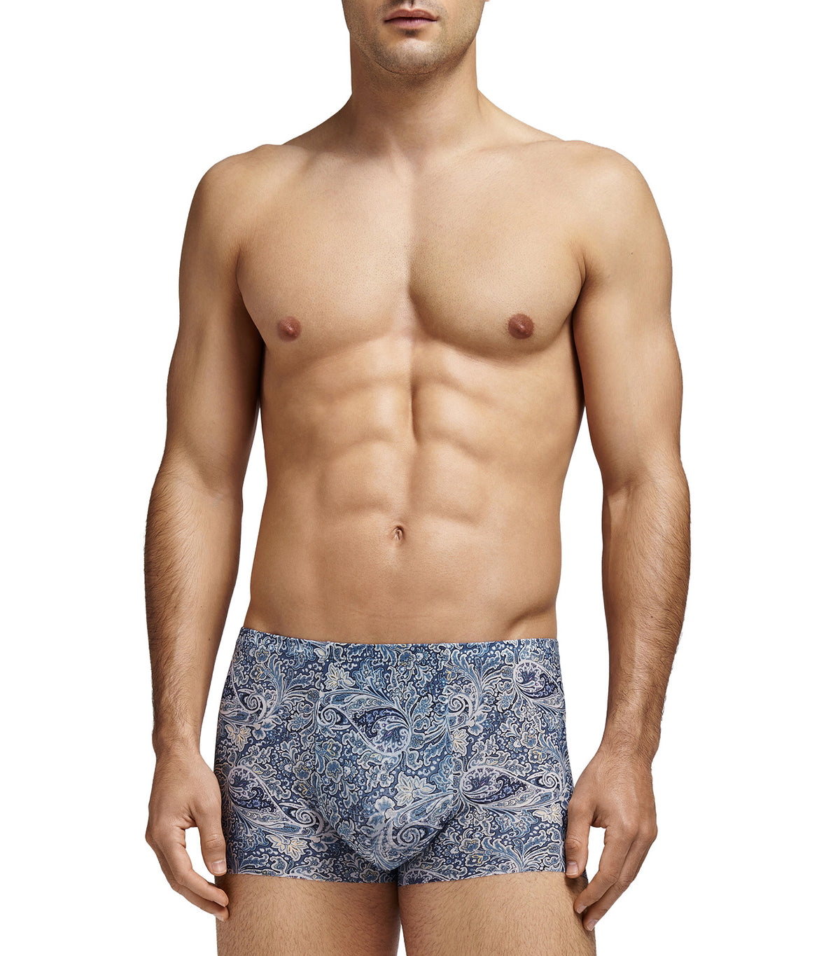 U-Shape Printed Self-Fabric Waistband Trunk Blue Printed
