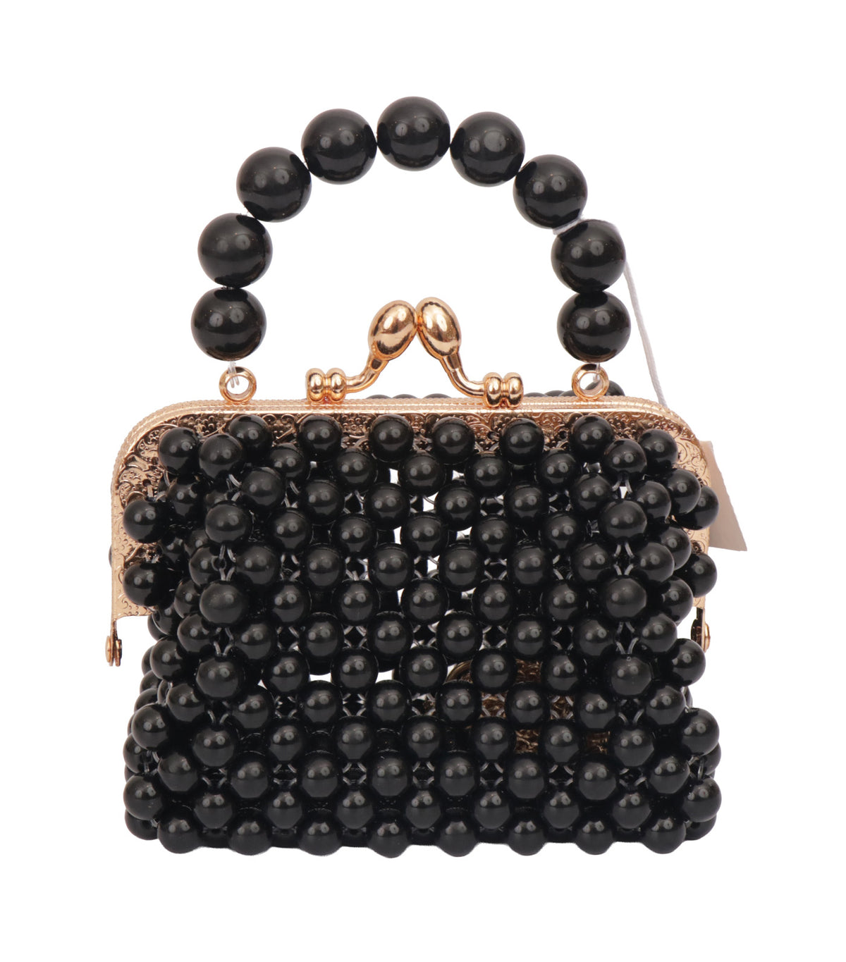 8in x 7in Christmas Pearl Handbag Gold and Black