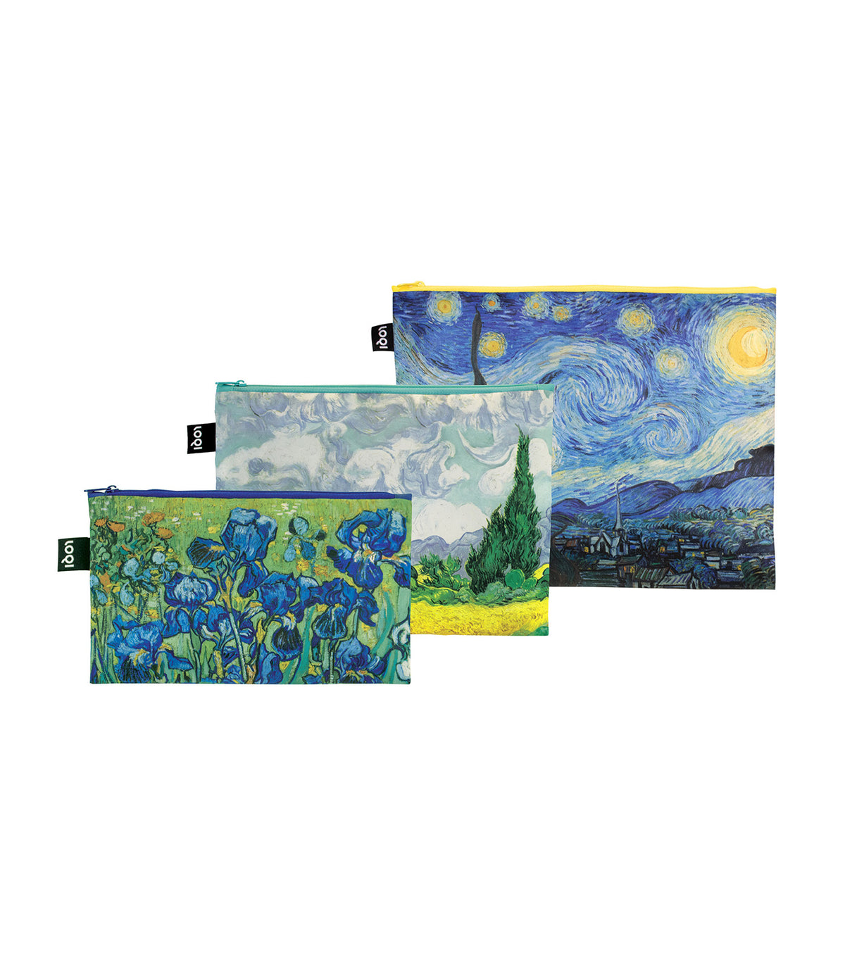 VINCENT VAN GOGH Starry Night, Wheatfield, Irises Recycled Zip Pockets