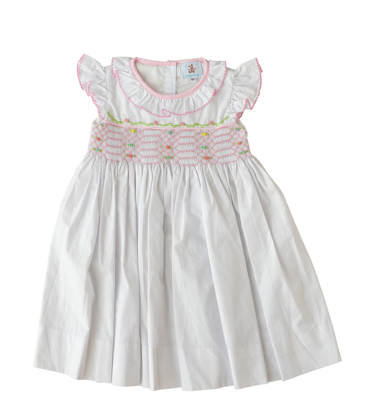 Girls Blush Blossom Smocked Dress White
