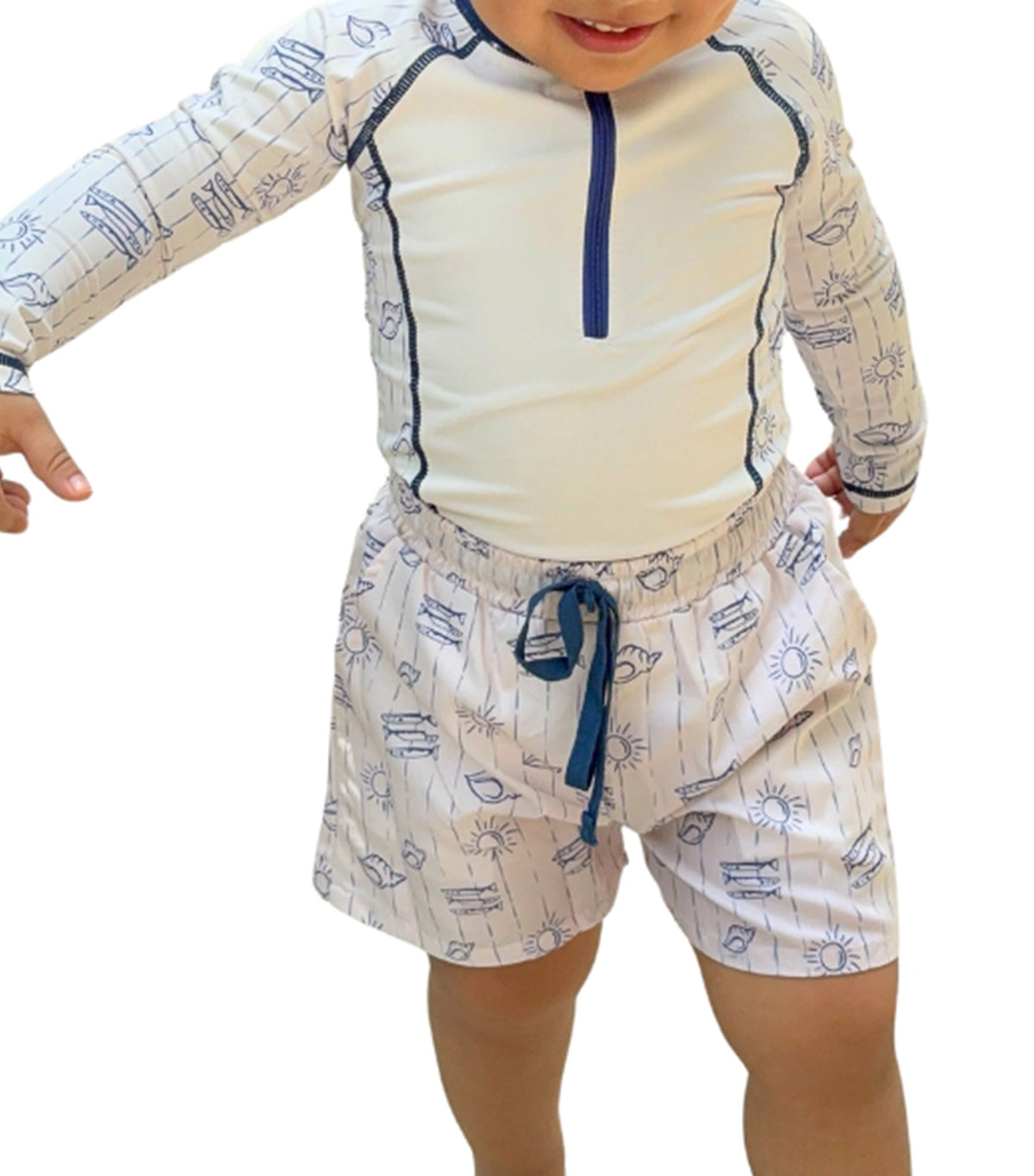 Little Marcello Amalfi Rash Guard Terno White/Cream Shell