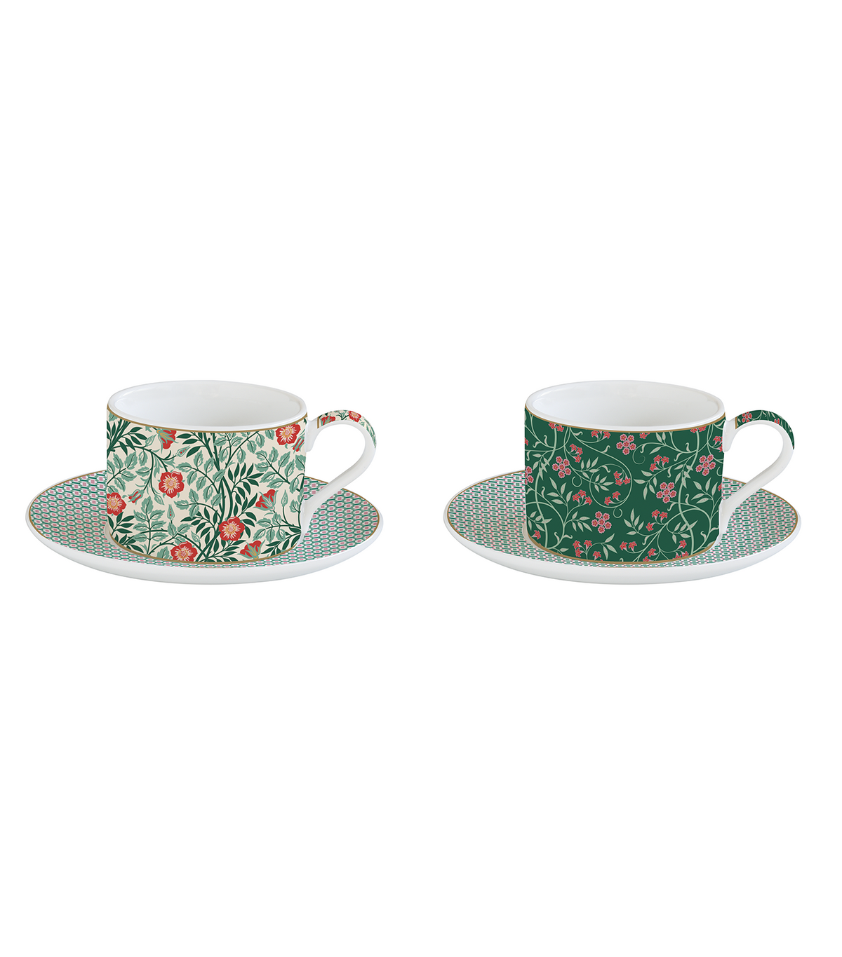 Floral Fantasy Porcelain Cup and Saucer Set of 2