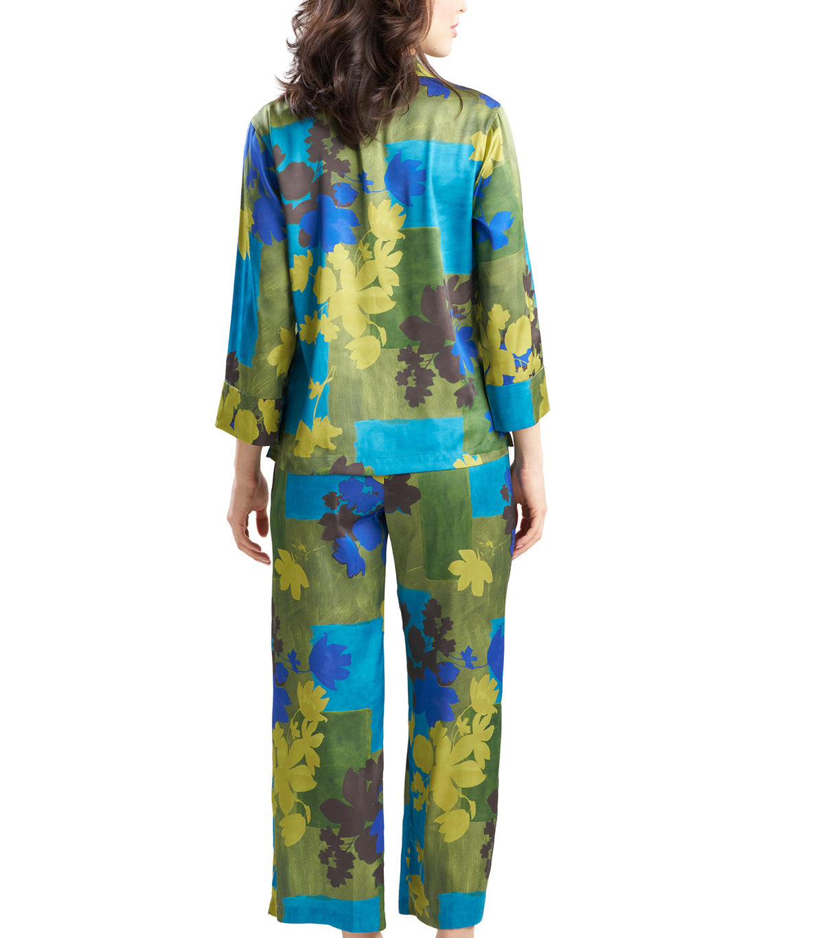 Coromandel Printed Stretch Satin Notch Pajama Set Vivtl