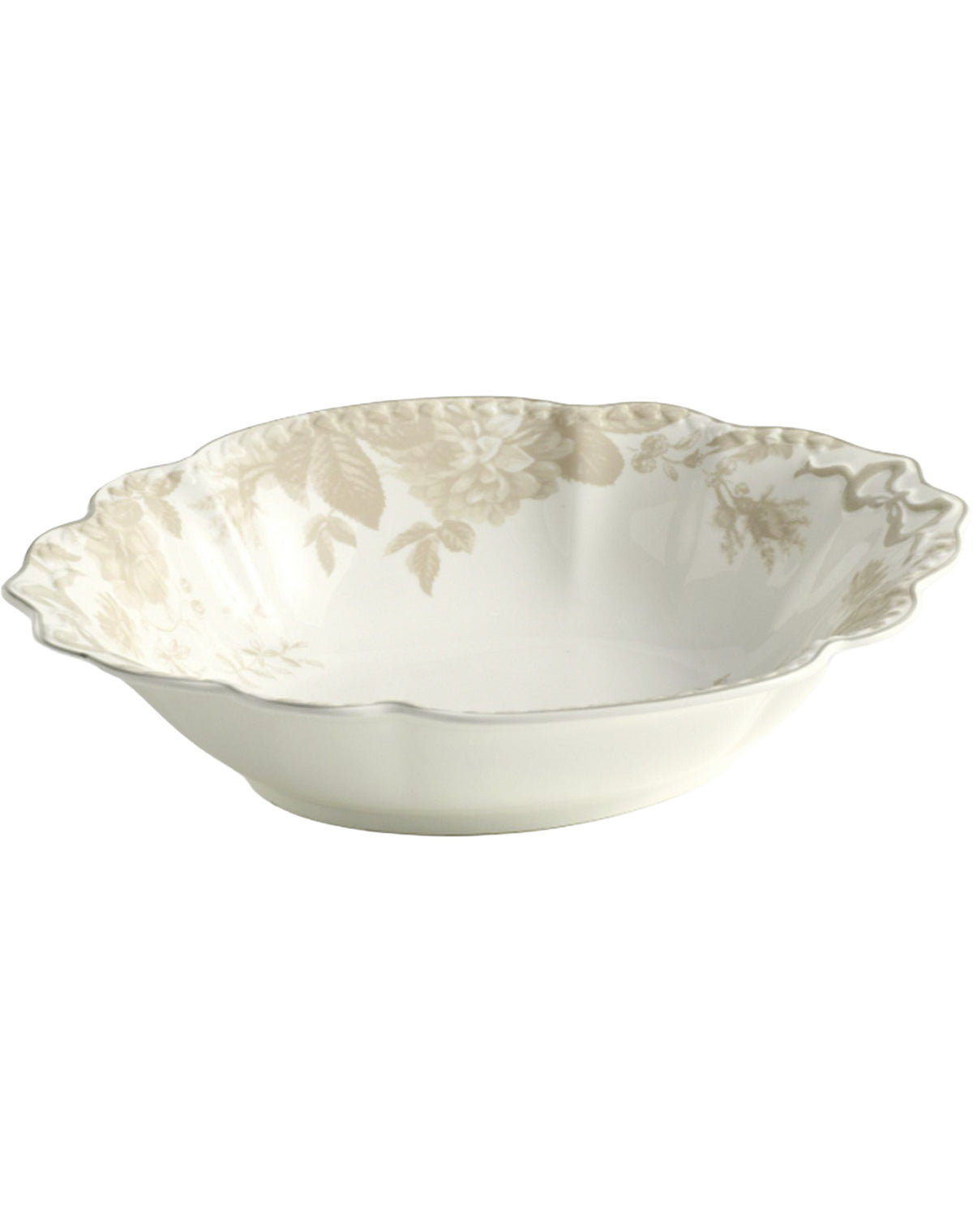 LoveShackFancy Neutral Floral Porcelain Serving Bowl Tan/White