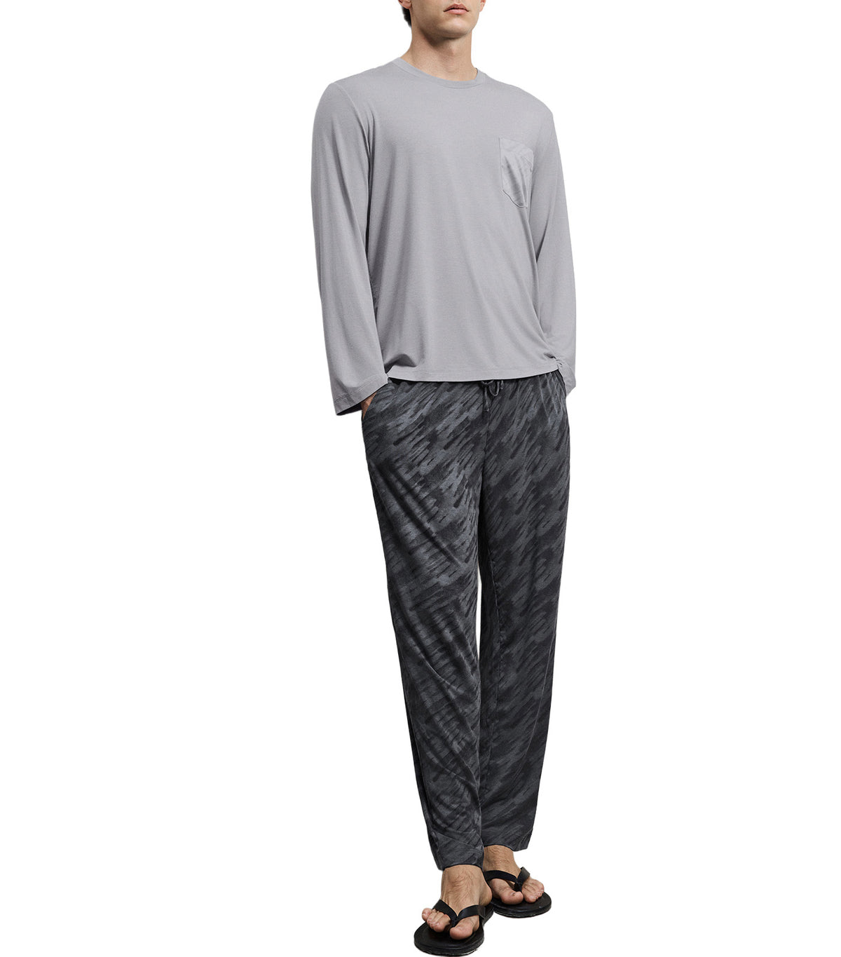 Men's Cooling Modal Crewneck Long-Sleeve + Long Pants Lounge Set Gray