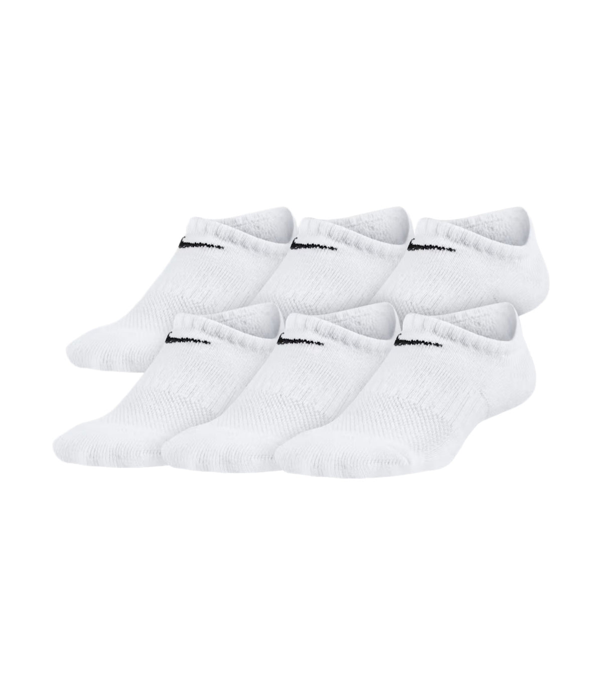 Performance Cushioned No-Show Kids' Training Socks White/Black (6 Pairs)
