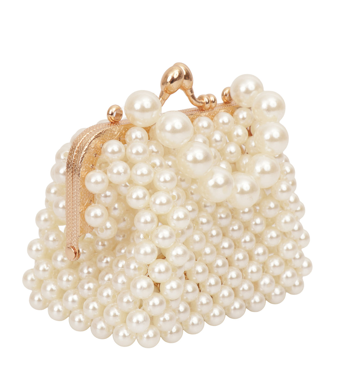 8in x 7in Christmas Pearl Handbag Gold and White