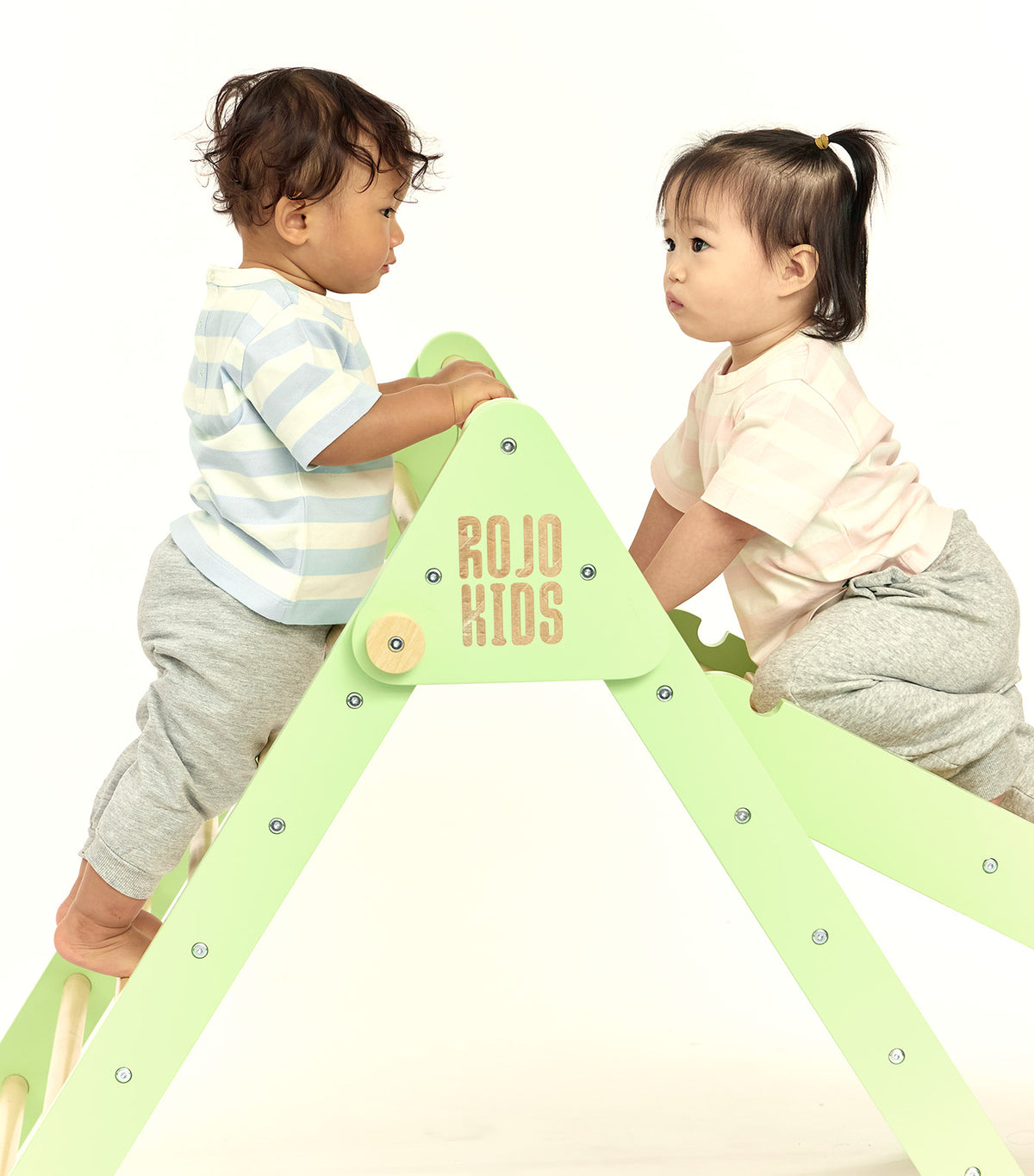 Pikler Triangle with Slide and Climb Board Pistachio