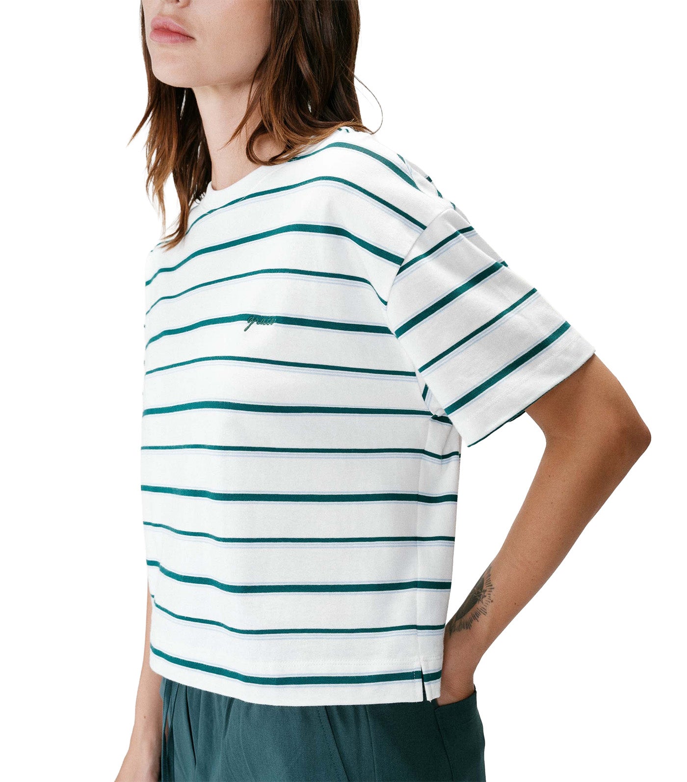 Welson Oversized Striped Cotton T-Shirt with Short Sleeves Ivory