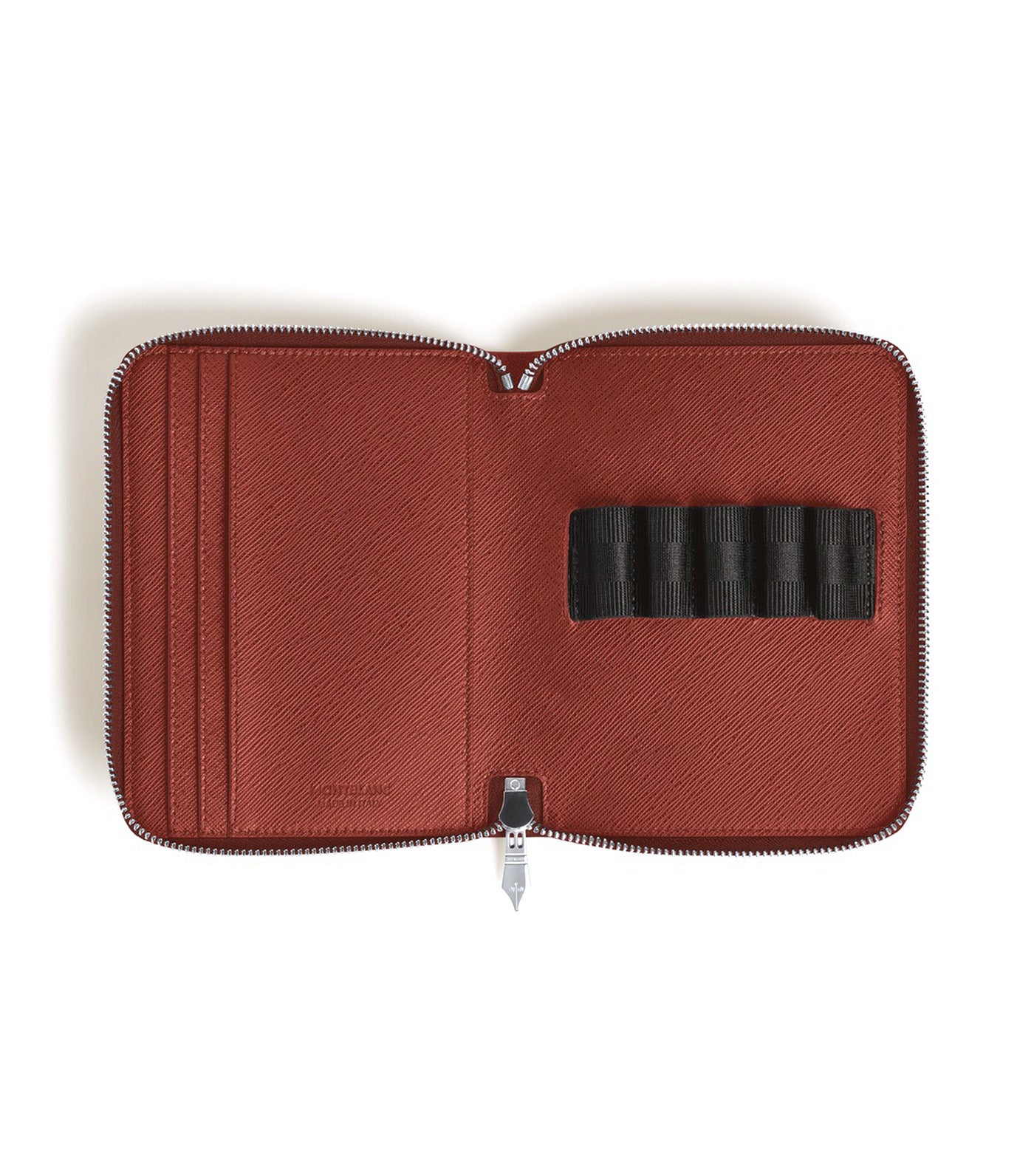 5-Pen Pouch with Zip in Sartorial Leather Red
