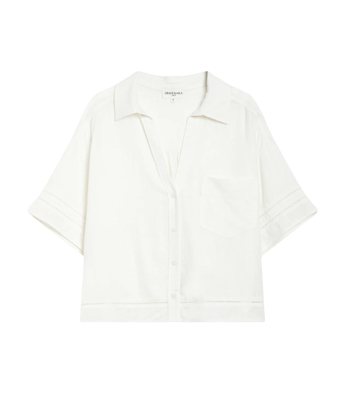 Winka Loose Lace Shirt with Short Sleeves White