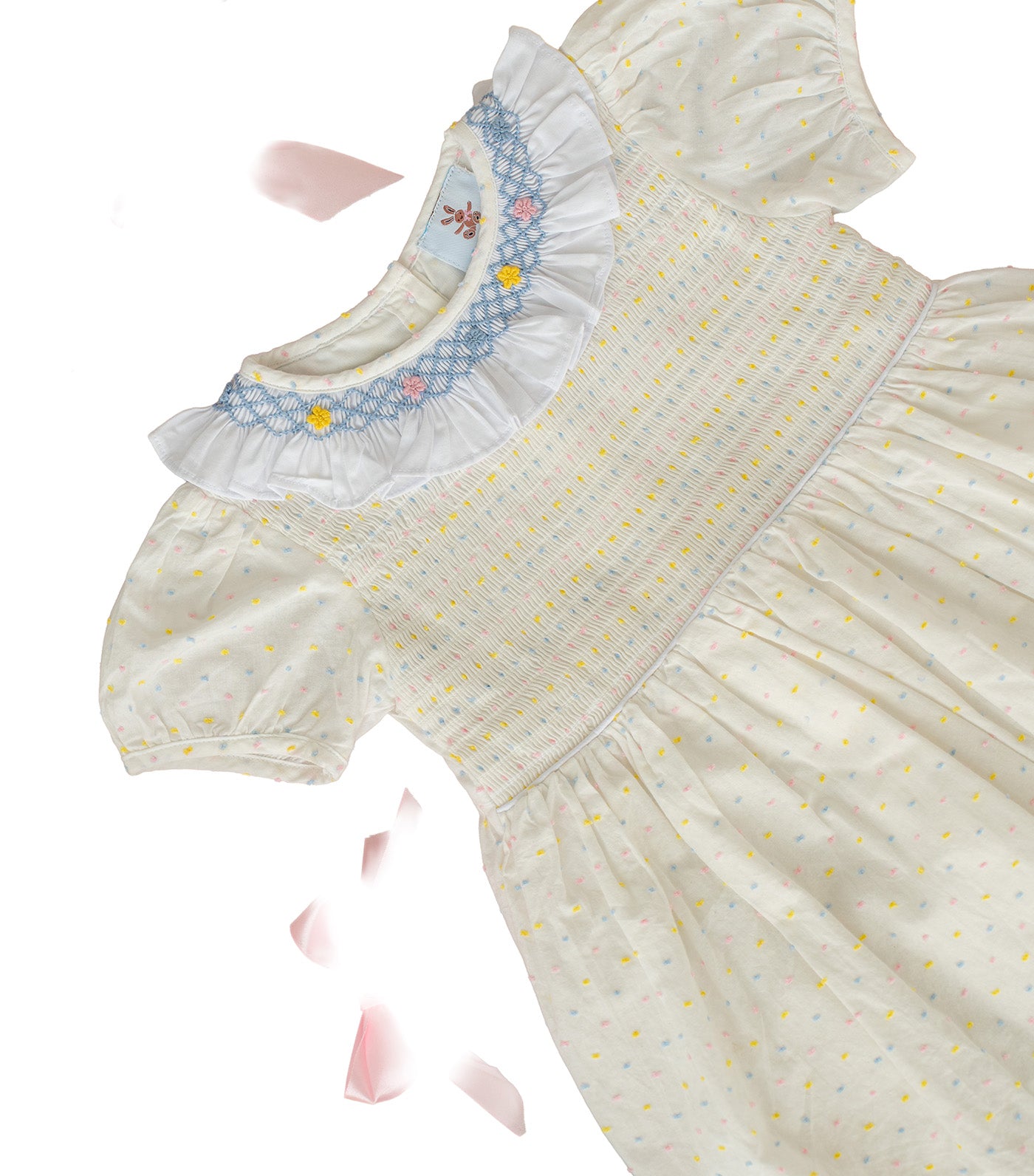Girls Pastel Petal Smocked Dress Cream