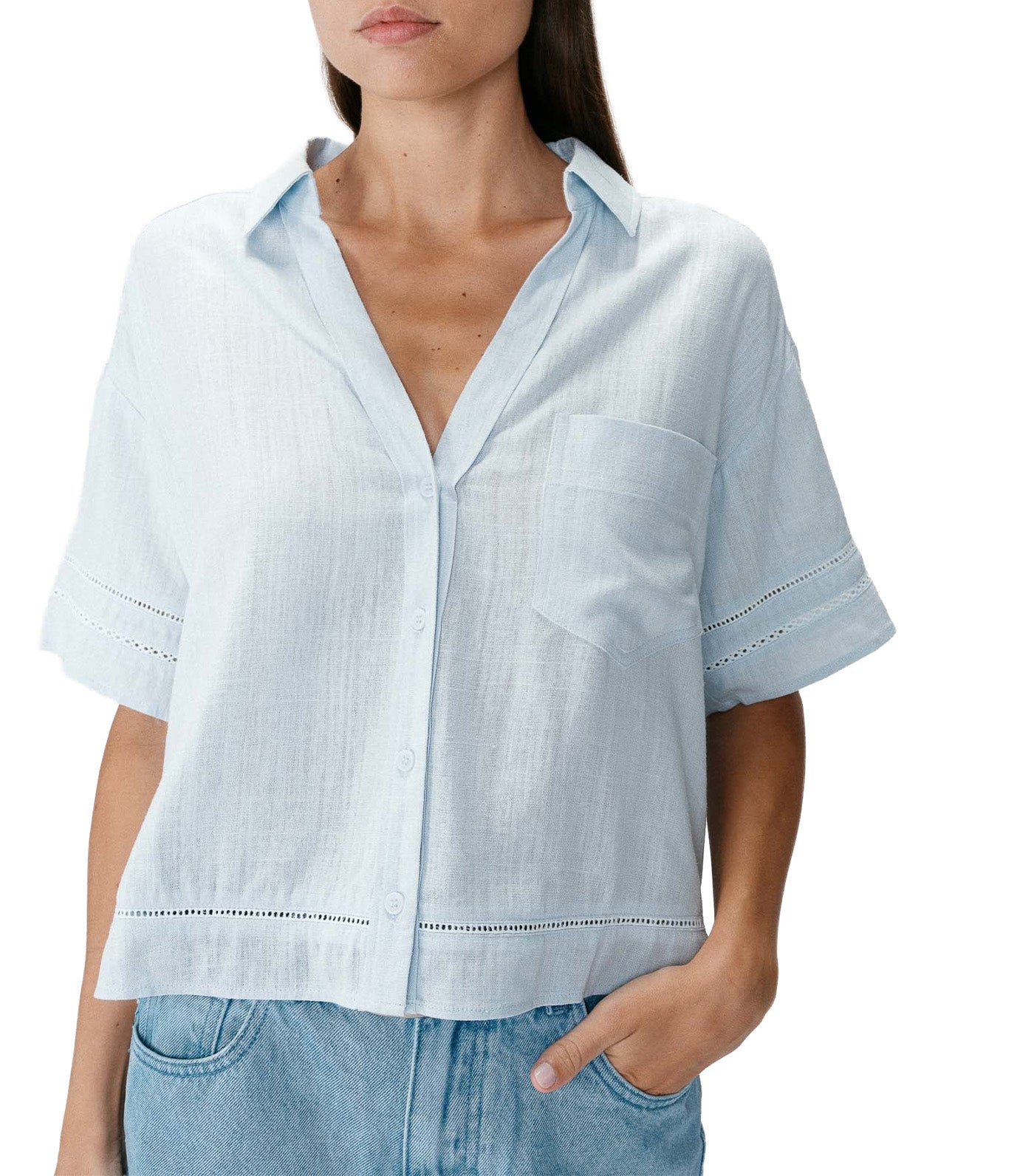 Winka Loose Lace Shirt with Short Sleeves Sky Blue