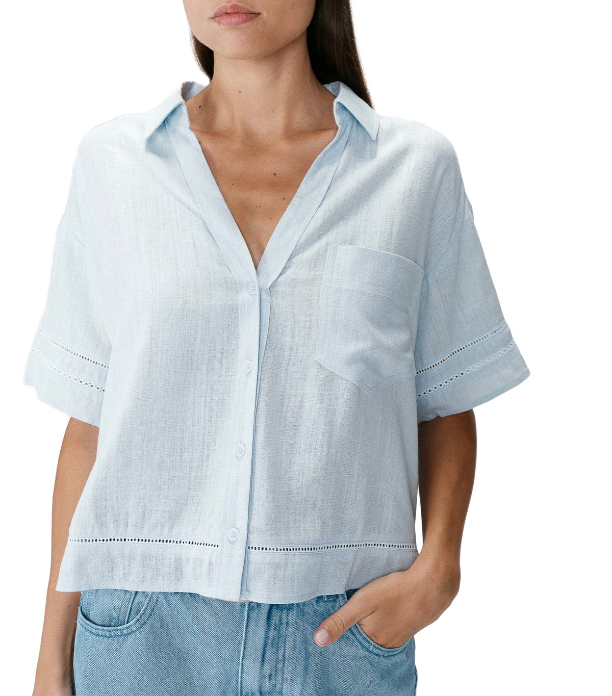 Winka Loose Lace Shirt with Short Sleeves Sky Blue