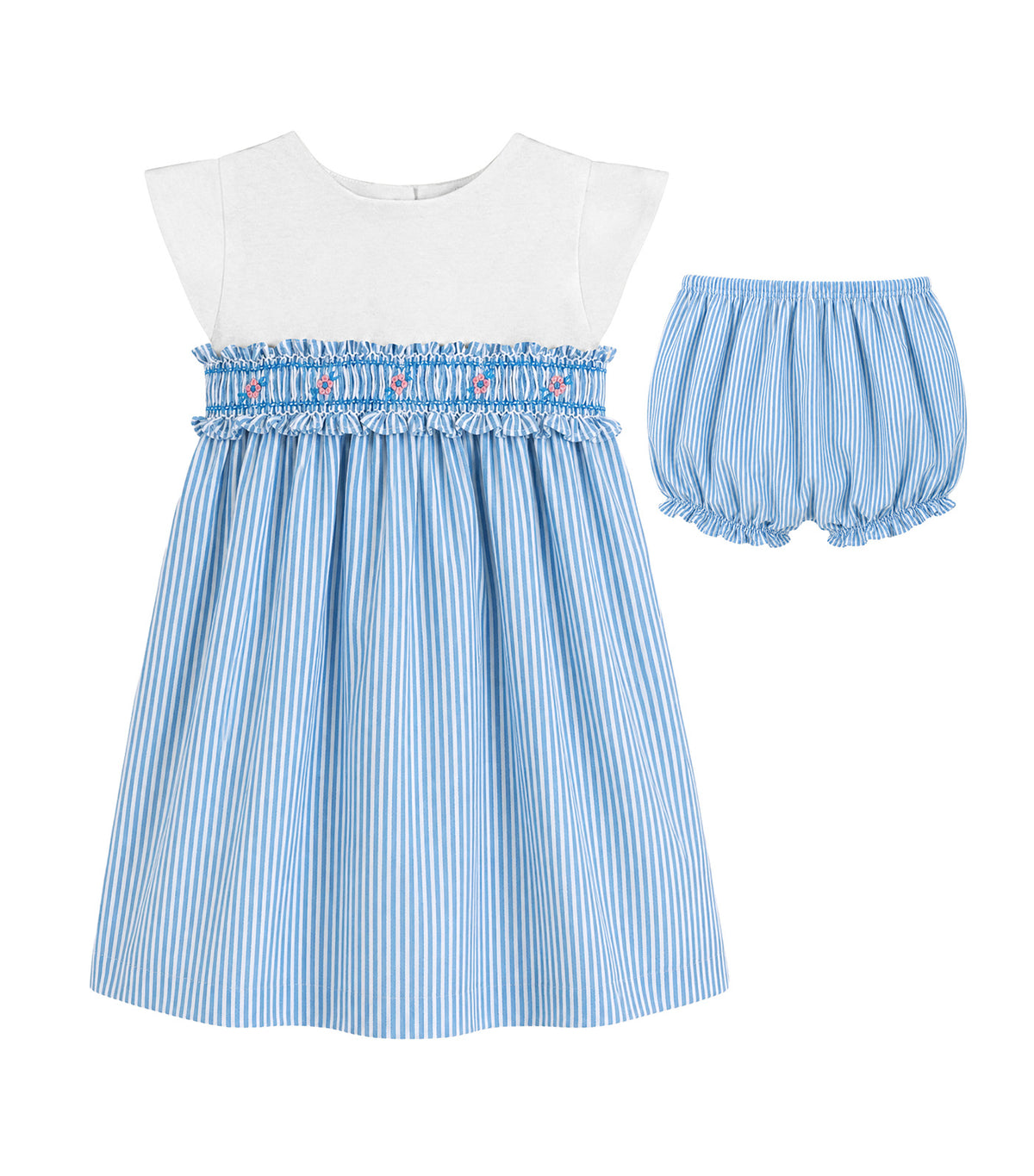 Margaery Baby Girls Striped Smocked Dress Turquoise