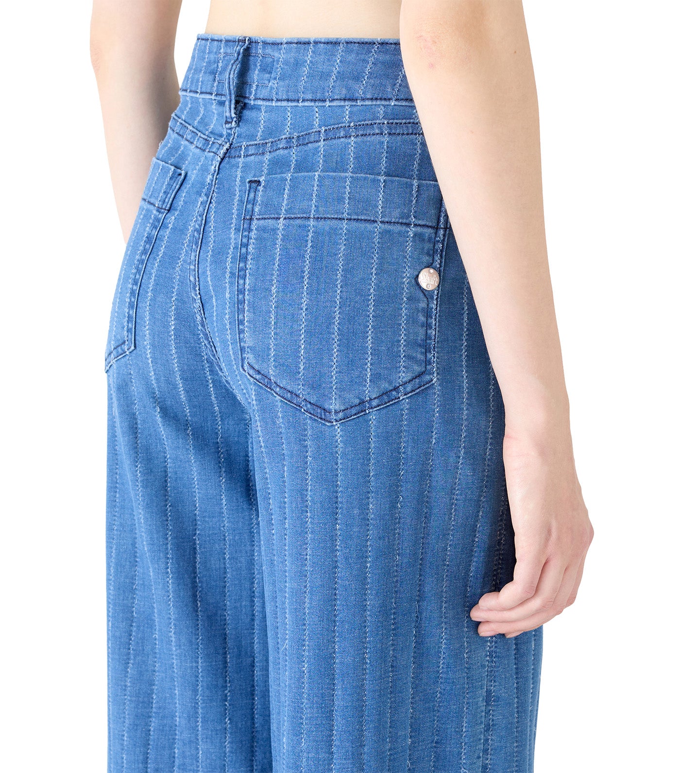 Five Wide Leg Stripe Denim Silk Blue