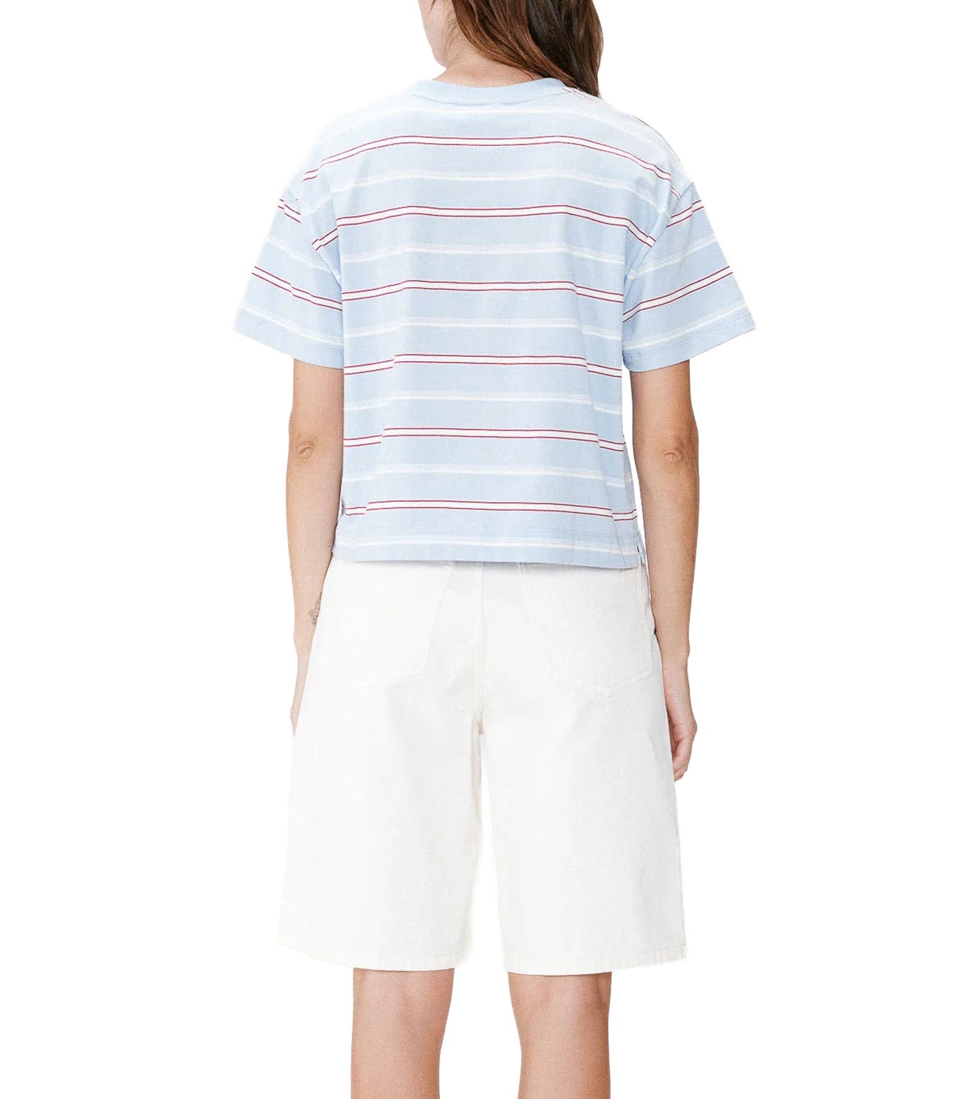 Welson Oversized Striped Cotton T-Shirt with Short Sleeves Sky Blue
