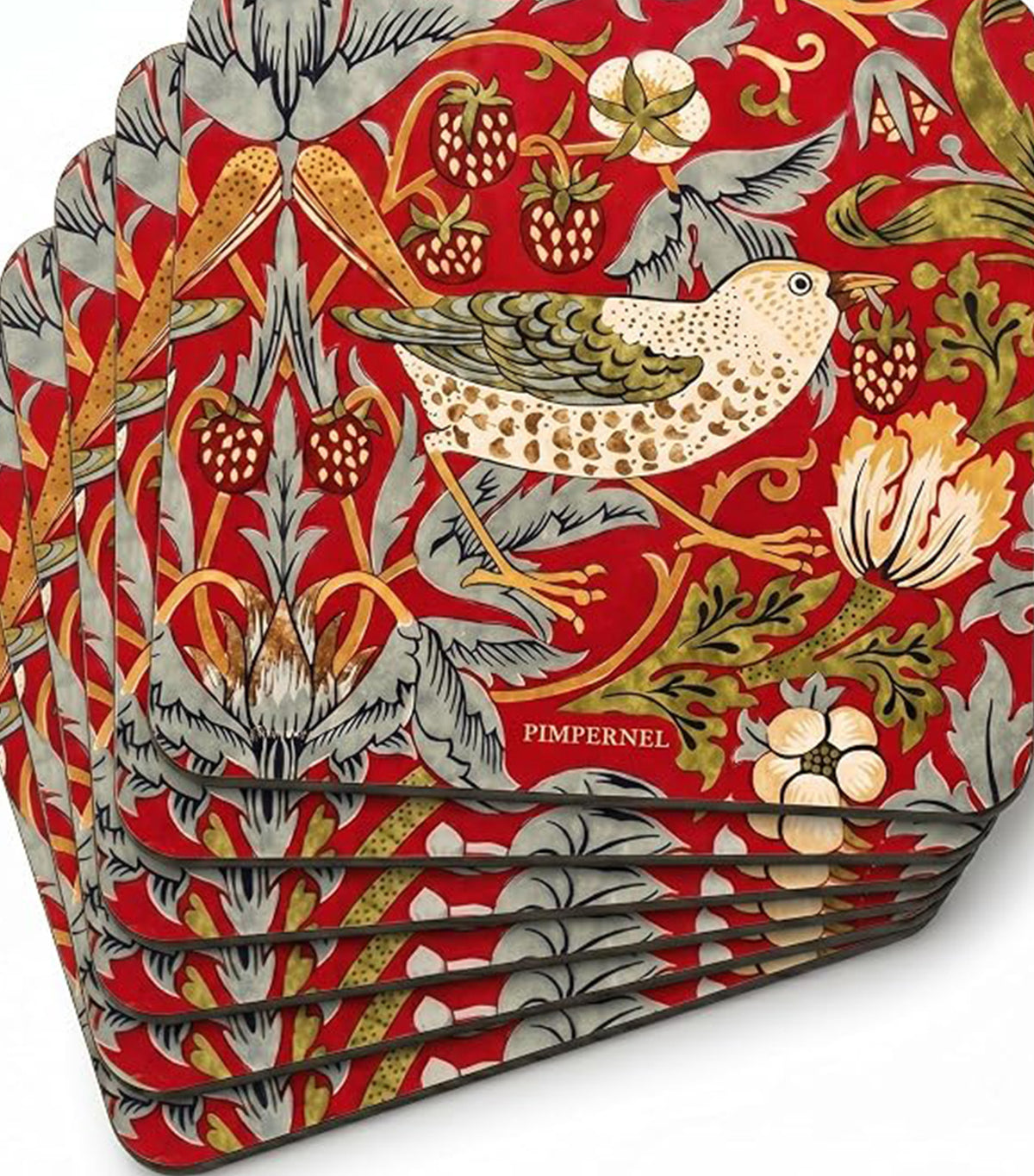Morris & Co. Strawberry Thief Large Coasters Red