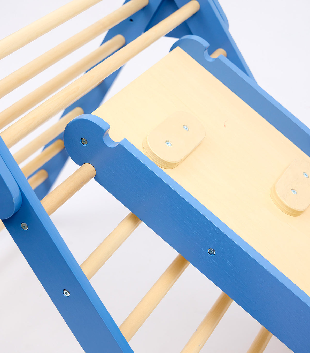 Pikler Triangle with Slide and Climb Board Blue