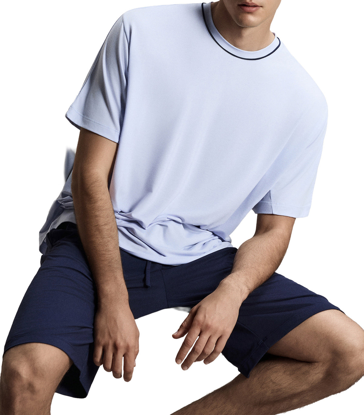 Men's Cooling Crewneck Short-Sleeve Cooling Loungewear Set Blue