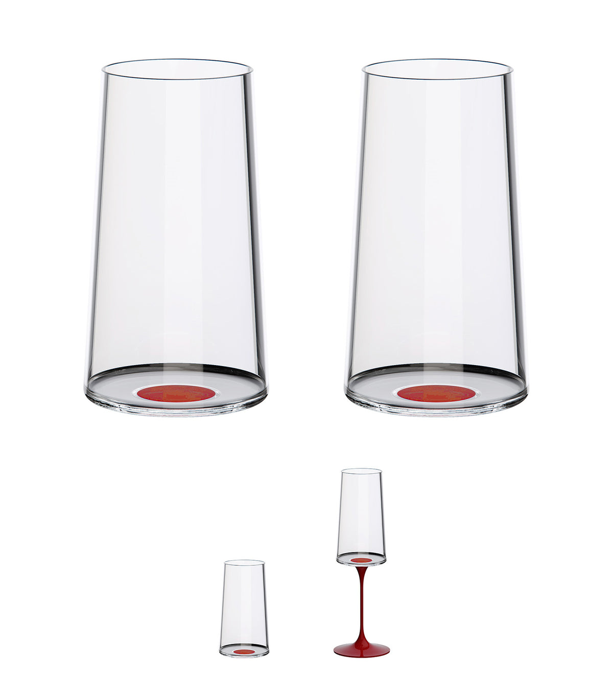 SplitGlass - Highball Glass - Flute - Set of 2 Glasses Red