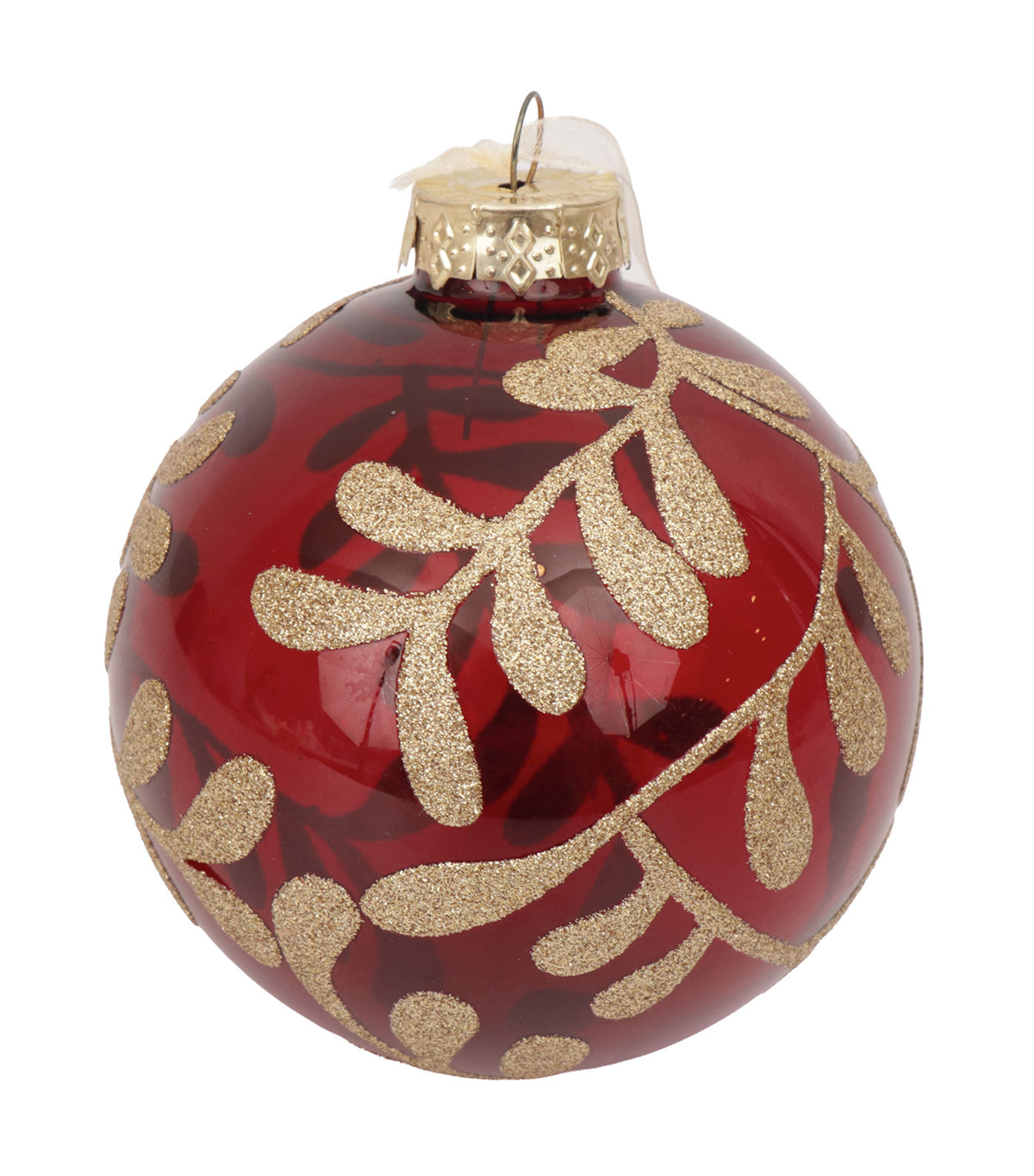 100mm Christmas Glass Ball Red Gold Leaf
